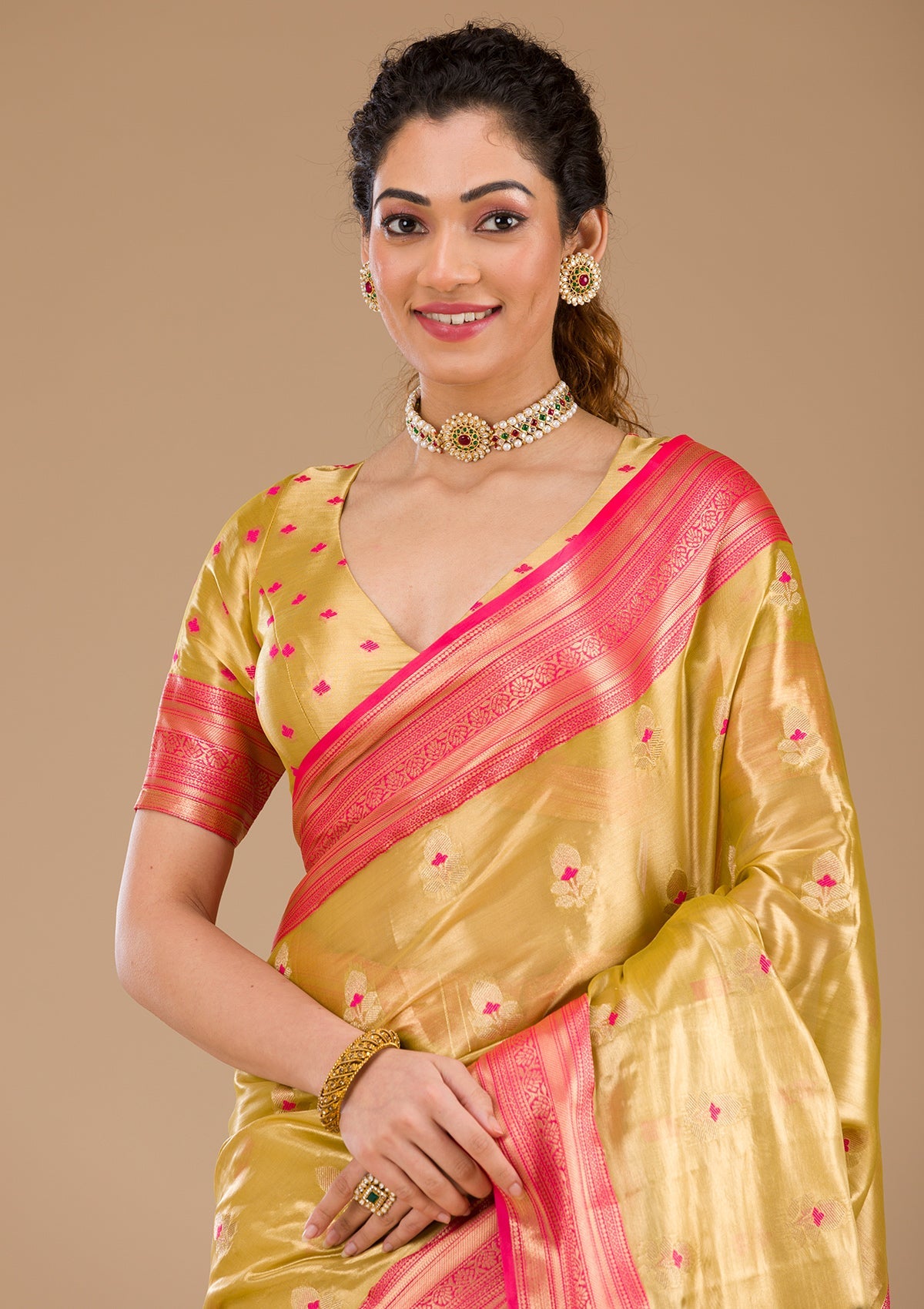 Koskii Leaf Green Zariwork Tissue Saree – Women's - view 5
