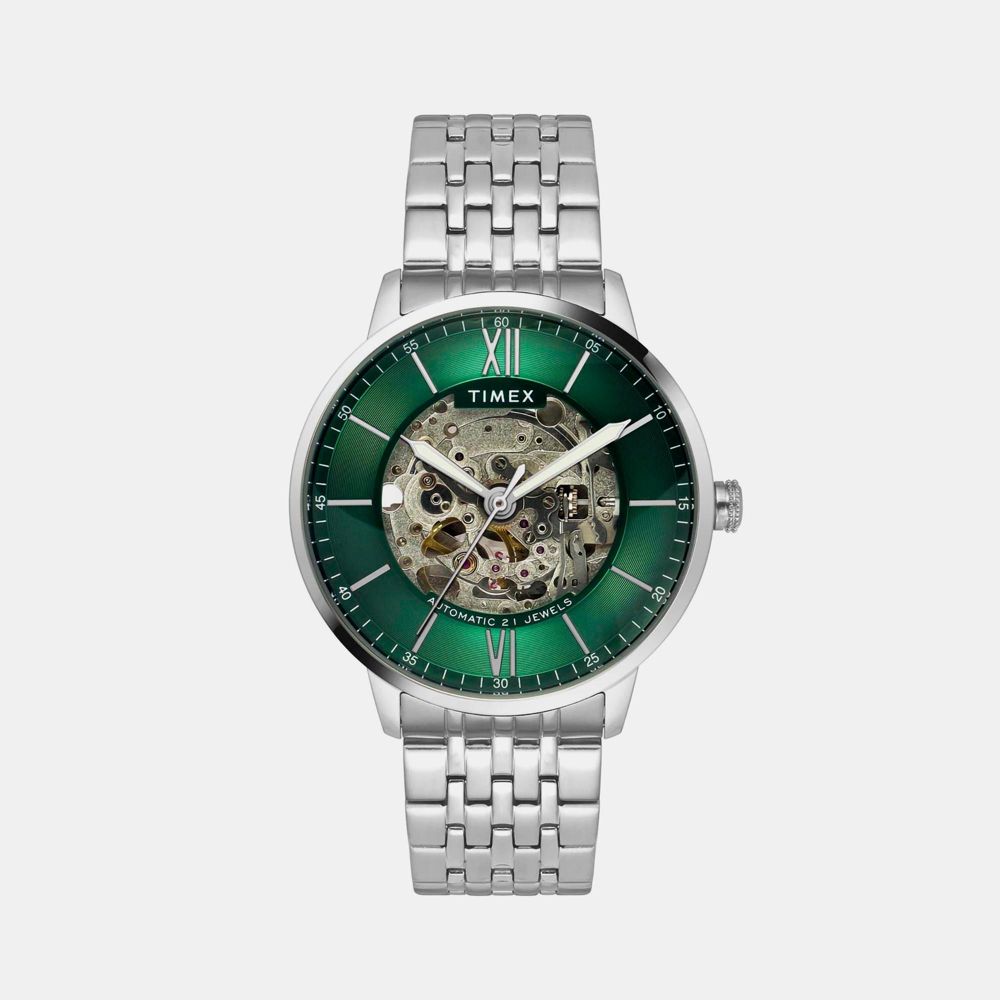Timex E Class Men Automatic Green Dial Analog Stainless Steel Watch TWEG23502