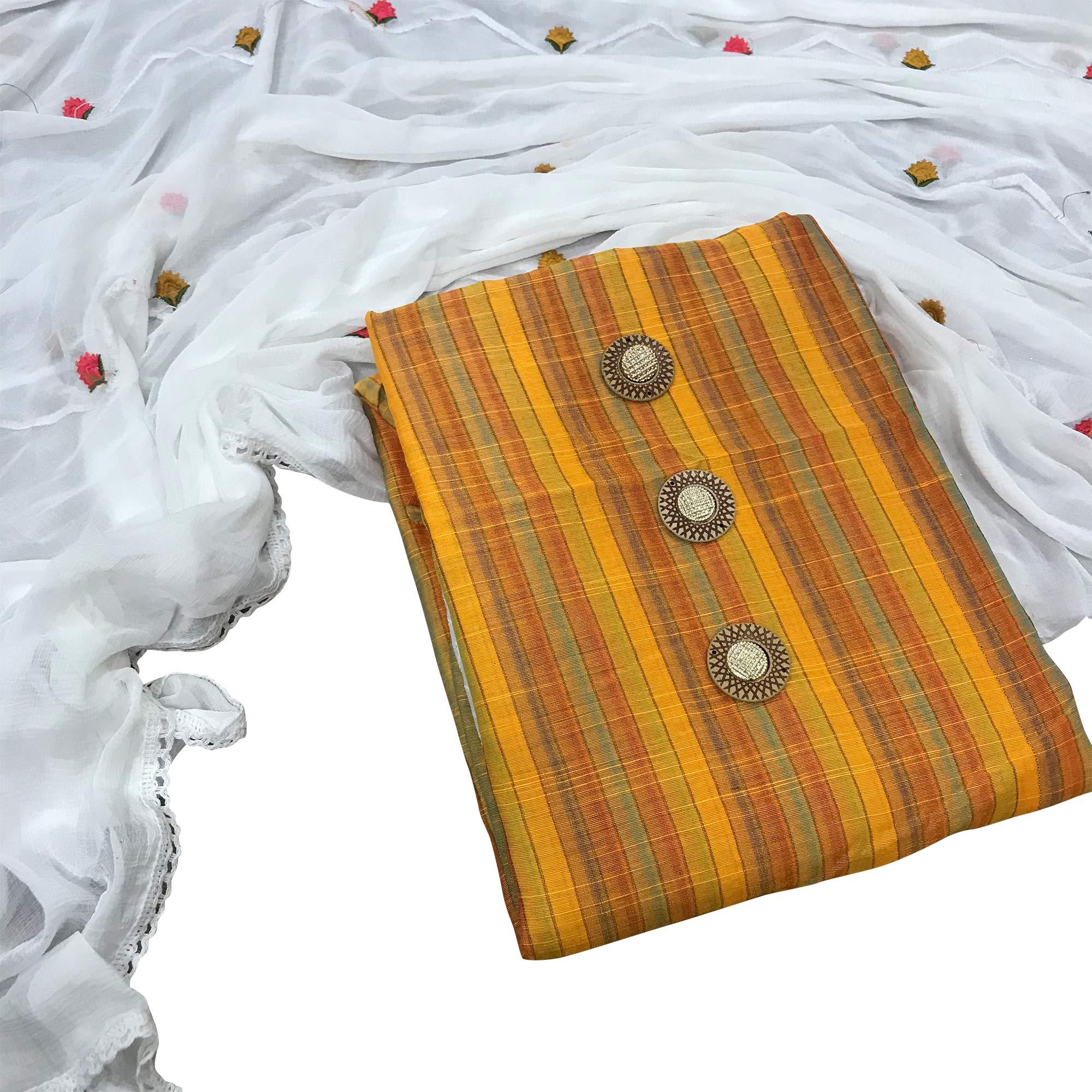 Peachmode Delightful Yellow Colored Casual Printed Cotton Dress Material