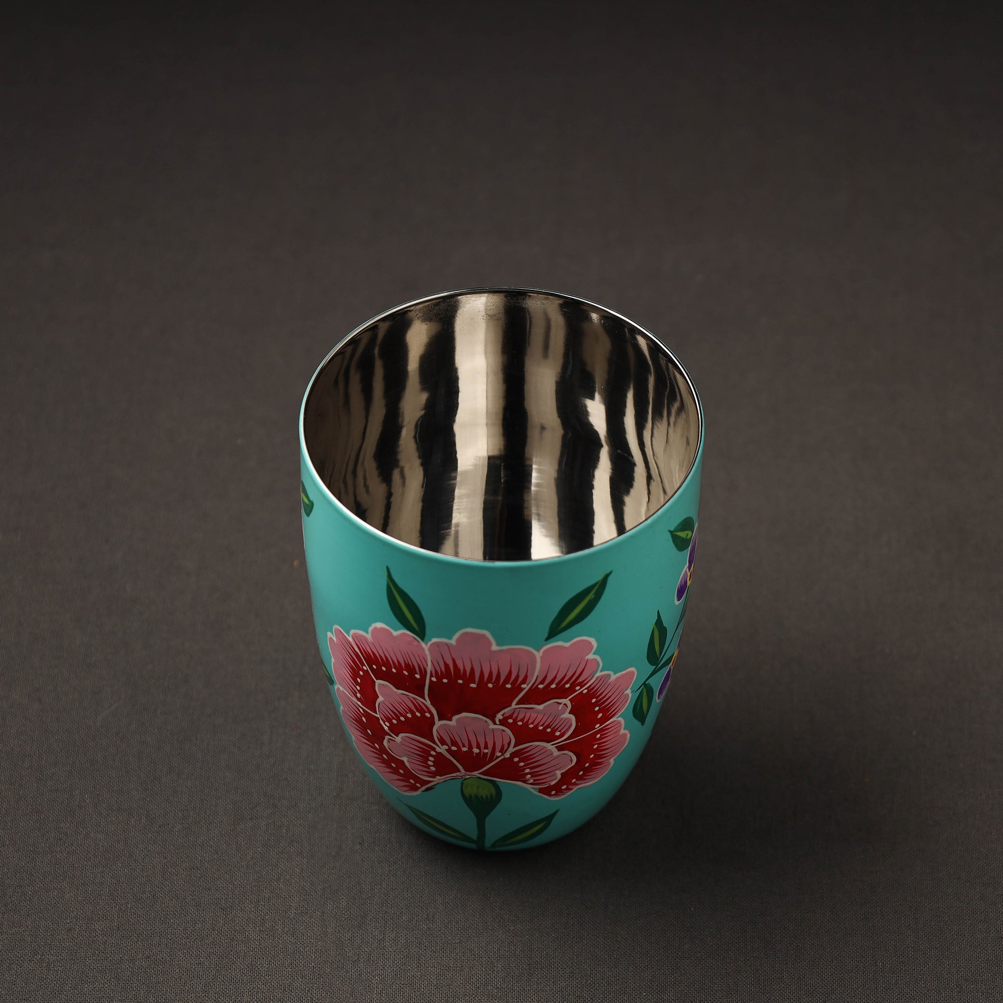 AAYAAS Blue - Floral Handpainted Enamelware Stainless Steel Glass - view 2