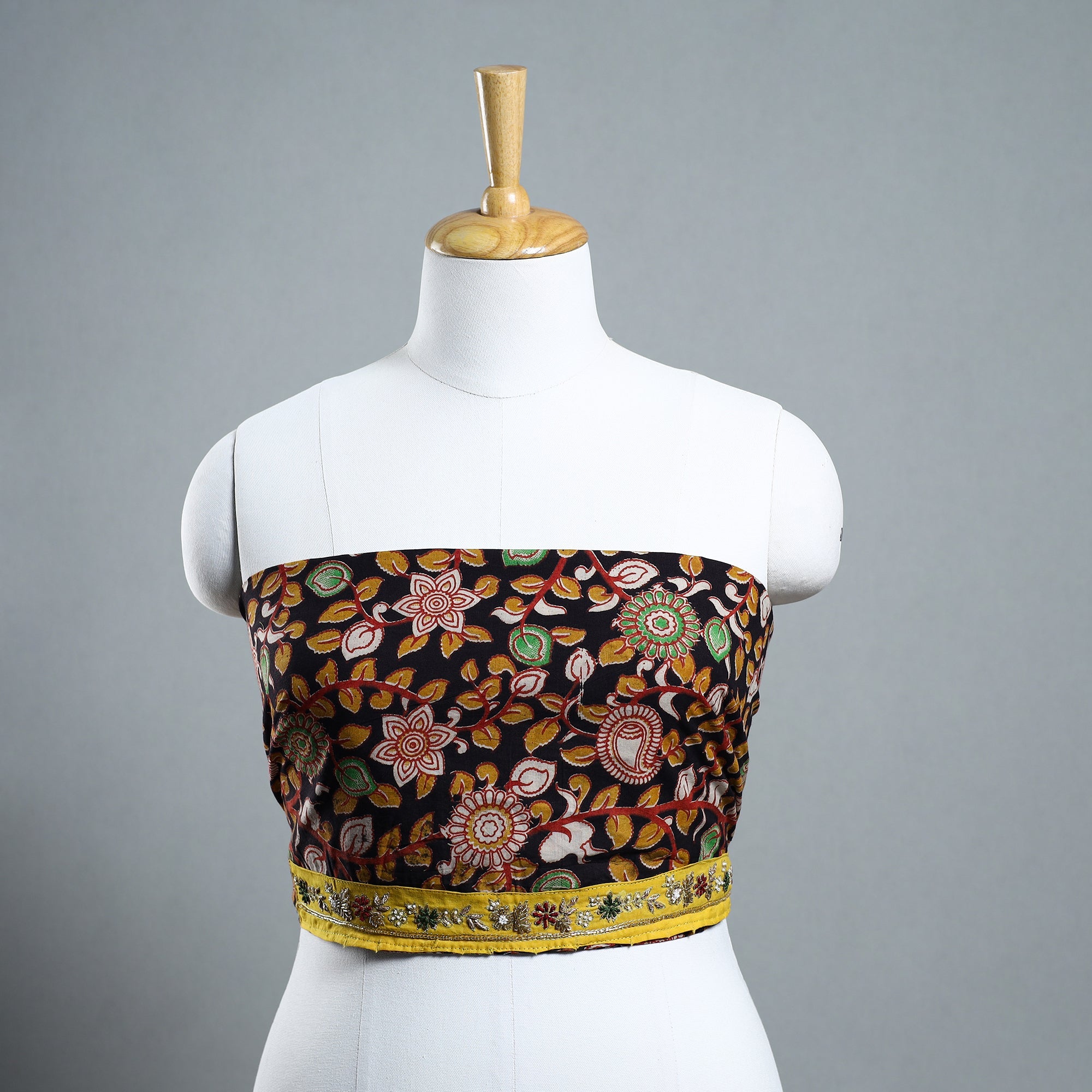 NOORI BAZAR Black - Zardozi Hand Embroidered Kalamkari Cotton Blouse Piece 33