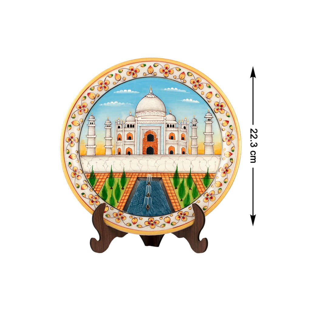 Indian Craft Hand Painted Taj Mahal Decorative Plate With Stand - view 4