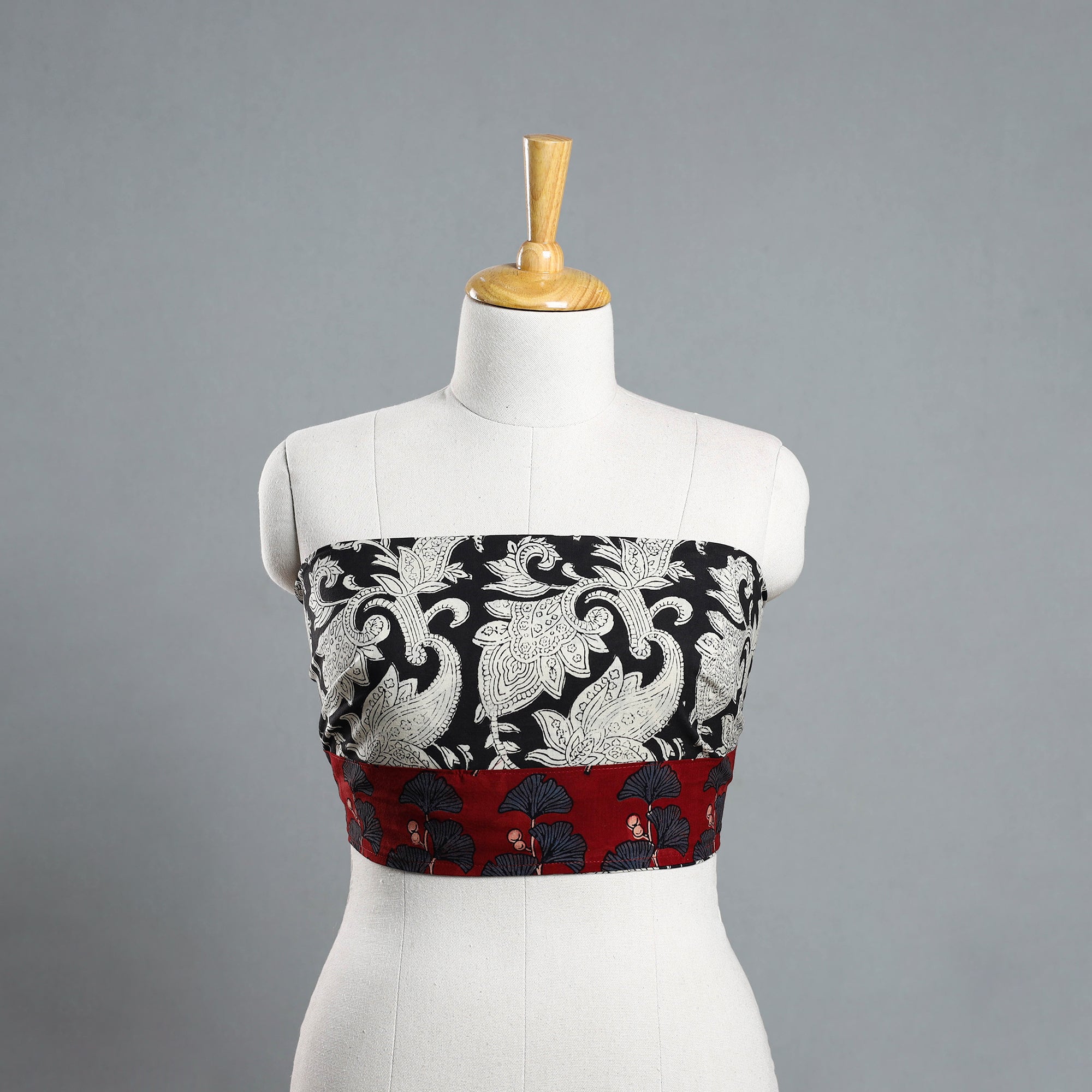NOORI BAZAR Black - Beige - Block Printed Cotton Bagru Blouse Piece 19