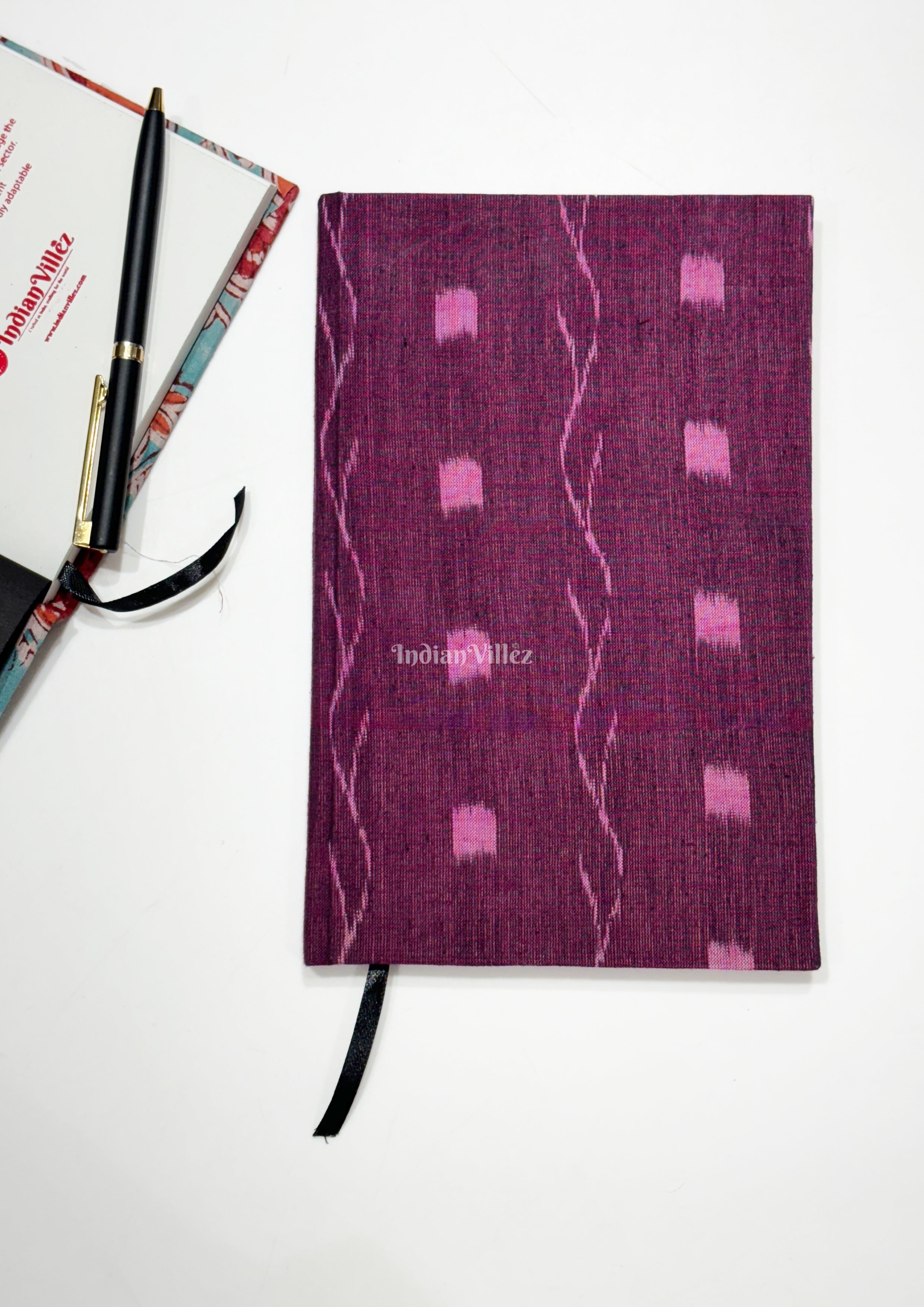 IndianVillèz Wine Pink Handmade Ikat Woven Cotton Fabric Cover Diary