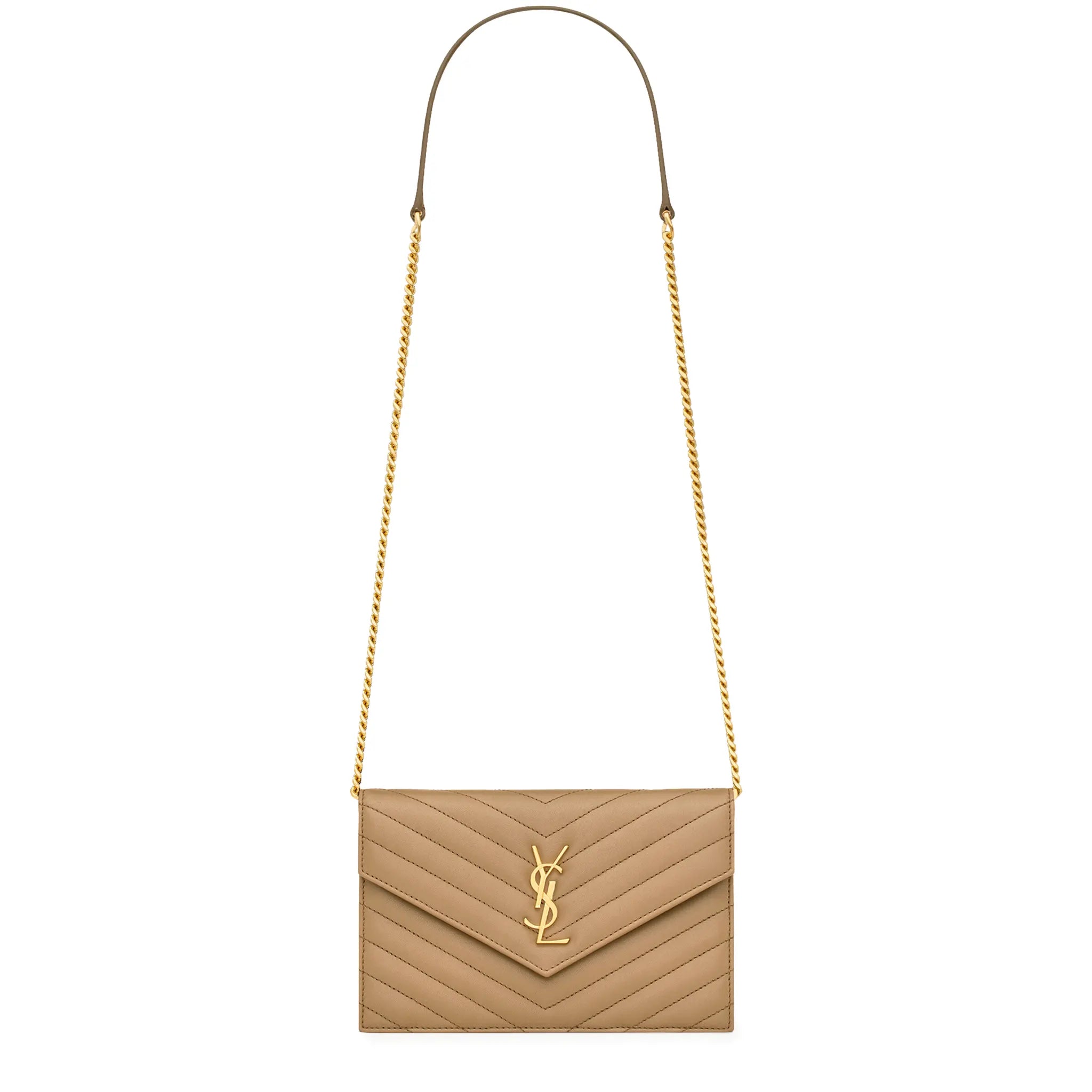 Saint Laurent Monogram Envelope Dark Beige Crossbody Bag