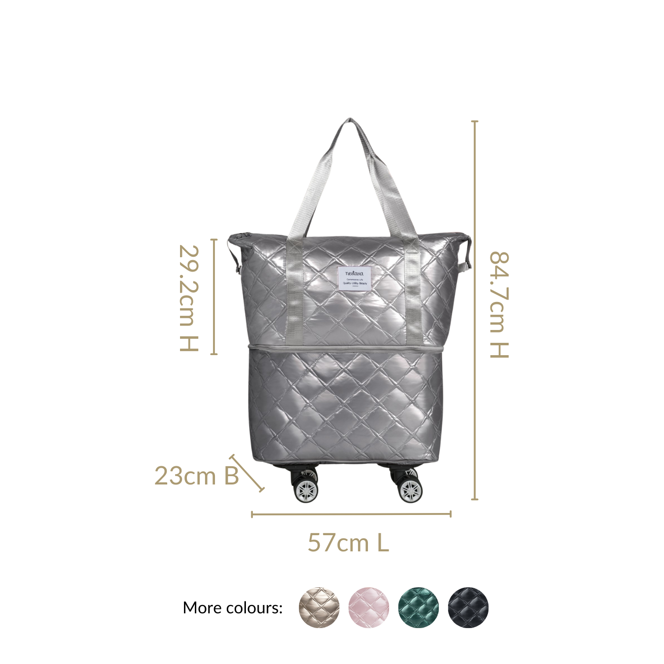 Nestasia Movo Expandable Travel Bag With Removable Wheels Silver - view 4