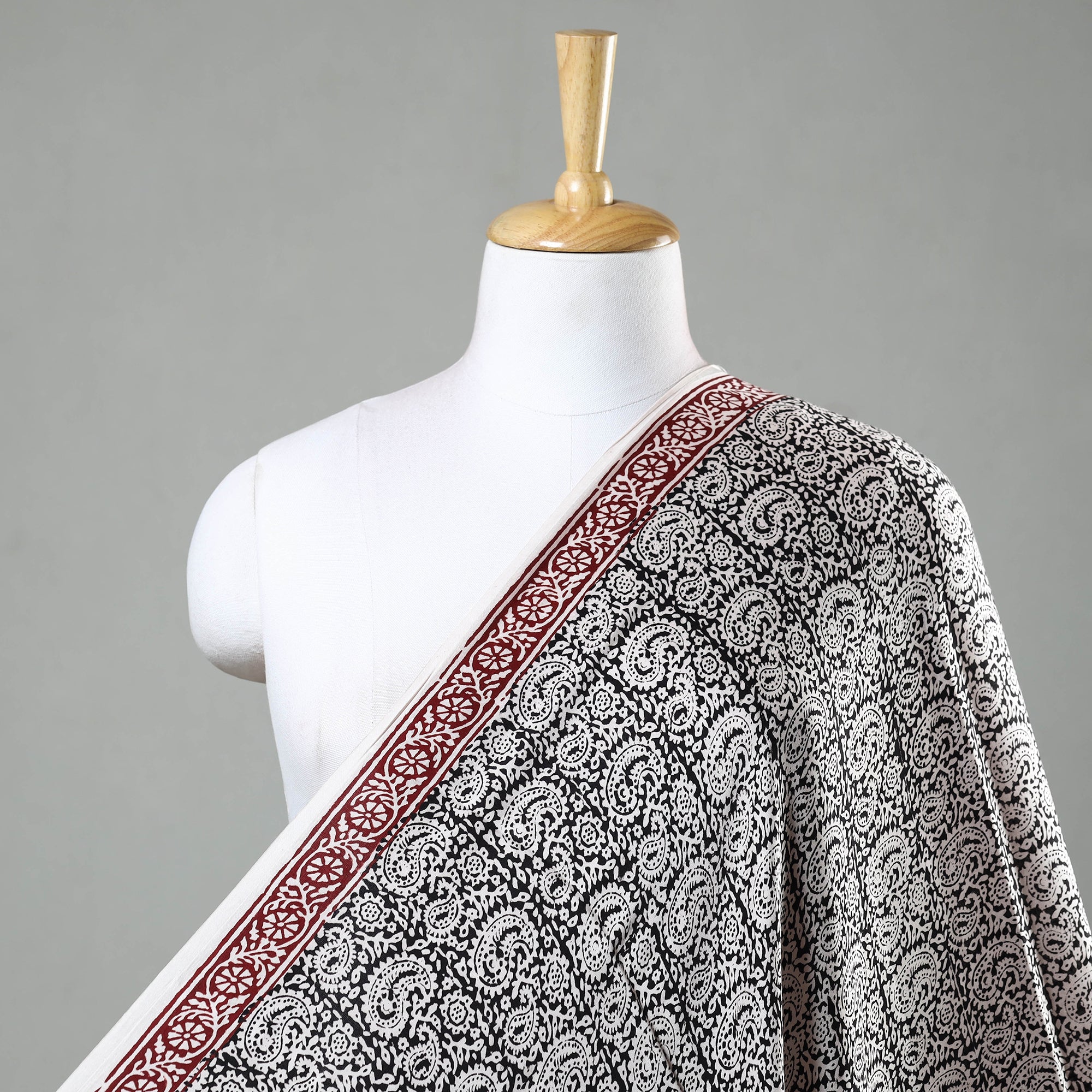 BAGH PRINTS BY MOHAMMED RAFIK KHATRI Black - Bagh Block Printed Modal Silk Fabric