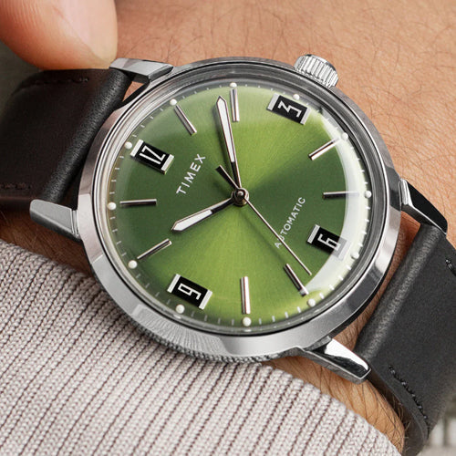 Timex Marlin Men’s Green Round Dial Leather Strap Watch 40mm TW2V44600U9 - view 3
