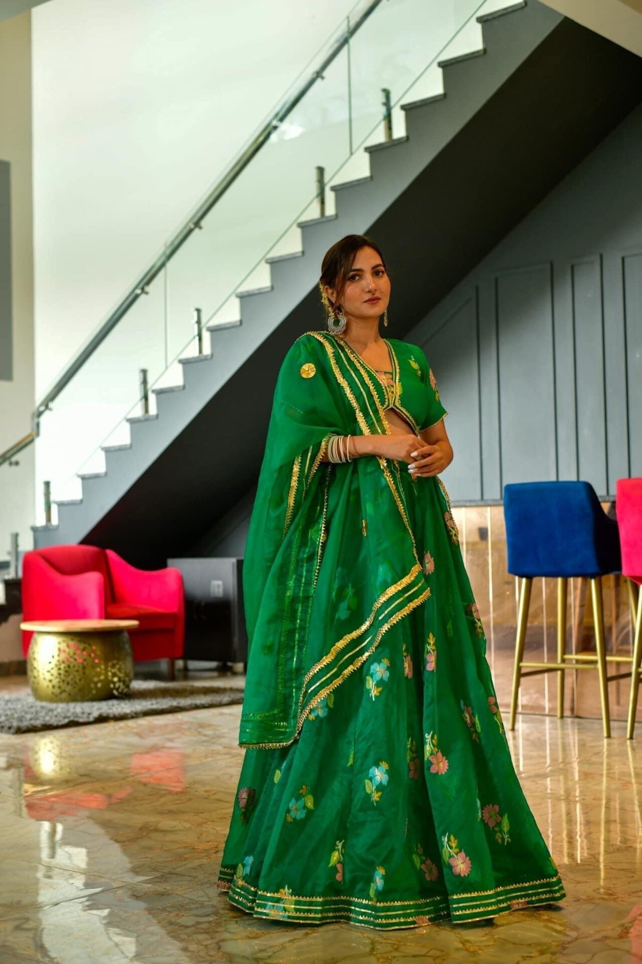 Idaho-o Aisha green organza lehenga choli set