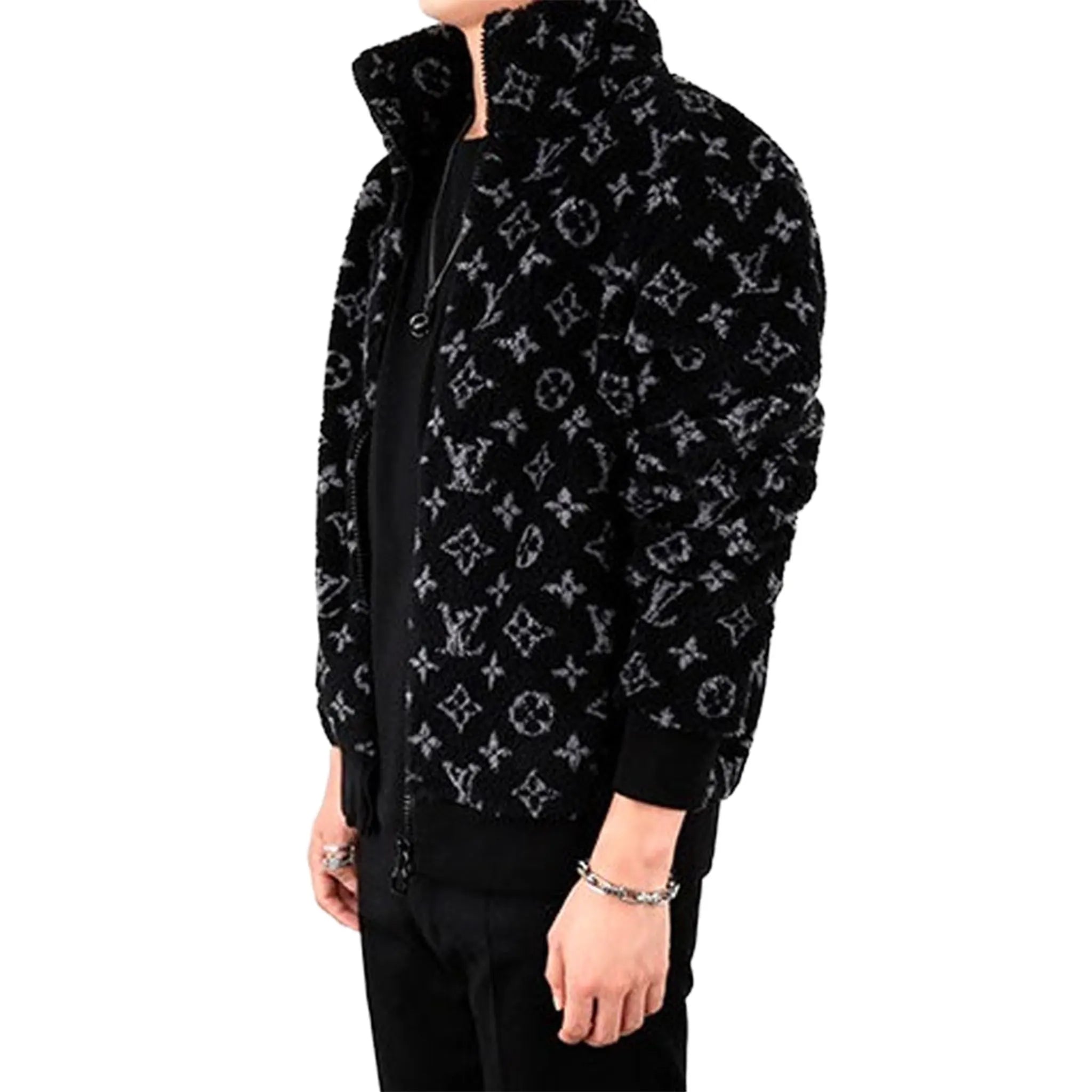 Preloved - Louis Vuitton Monogram Fleece Black Grey Zip-Up Jacket - view 5