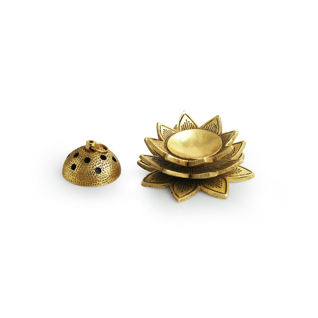 EXCLUSIVELANE 'Lotus' Dhoop Dani Handcarved Brass Incense Burner (Hand-Etched, 2.3 Inches, 0.58 Kg) - view 4
