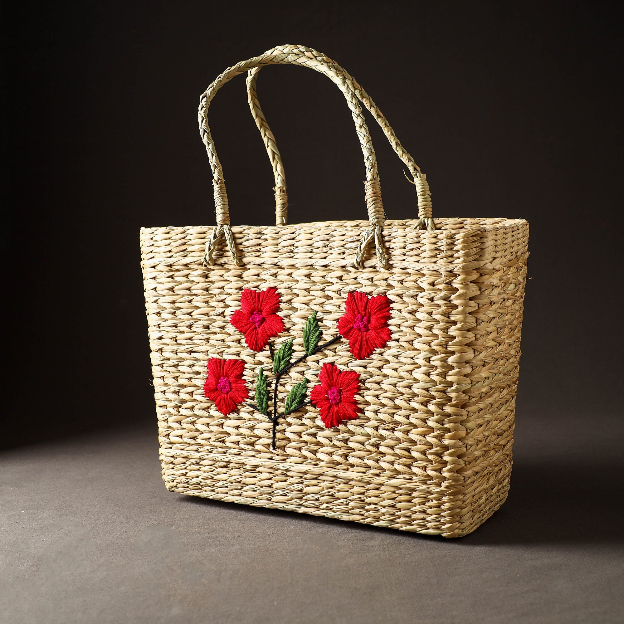 ITOKRI CRAFTS INITIATIVE Beige - Handcrafted Natural Water Reed Embroidered Shopping Bag - view 2