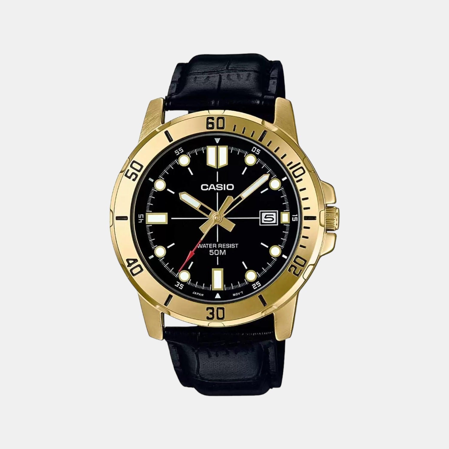 Casio Enticer Men Quartz Black Dial Analog Leather Watch A1369