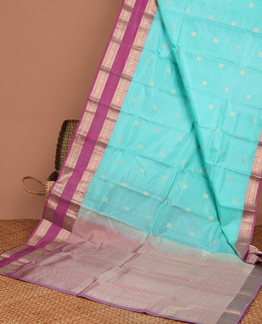 Pothys Blue geometric buttas silk saree with contrast rettai pettu brorder of traditional designs & intricate zari design pallu - view 2