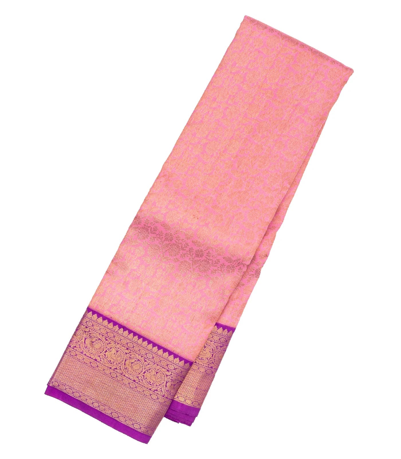 RmKV Baby Pink Handloom Kanchipuram Korvai Silk Saree With Floral Vine Motifs