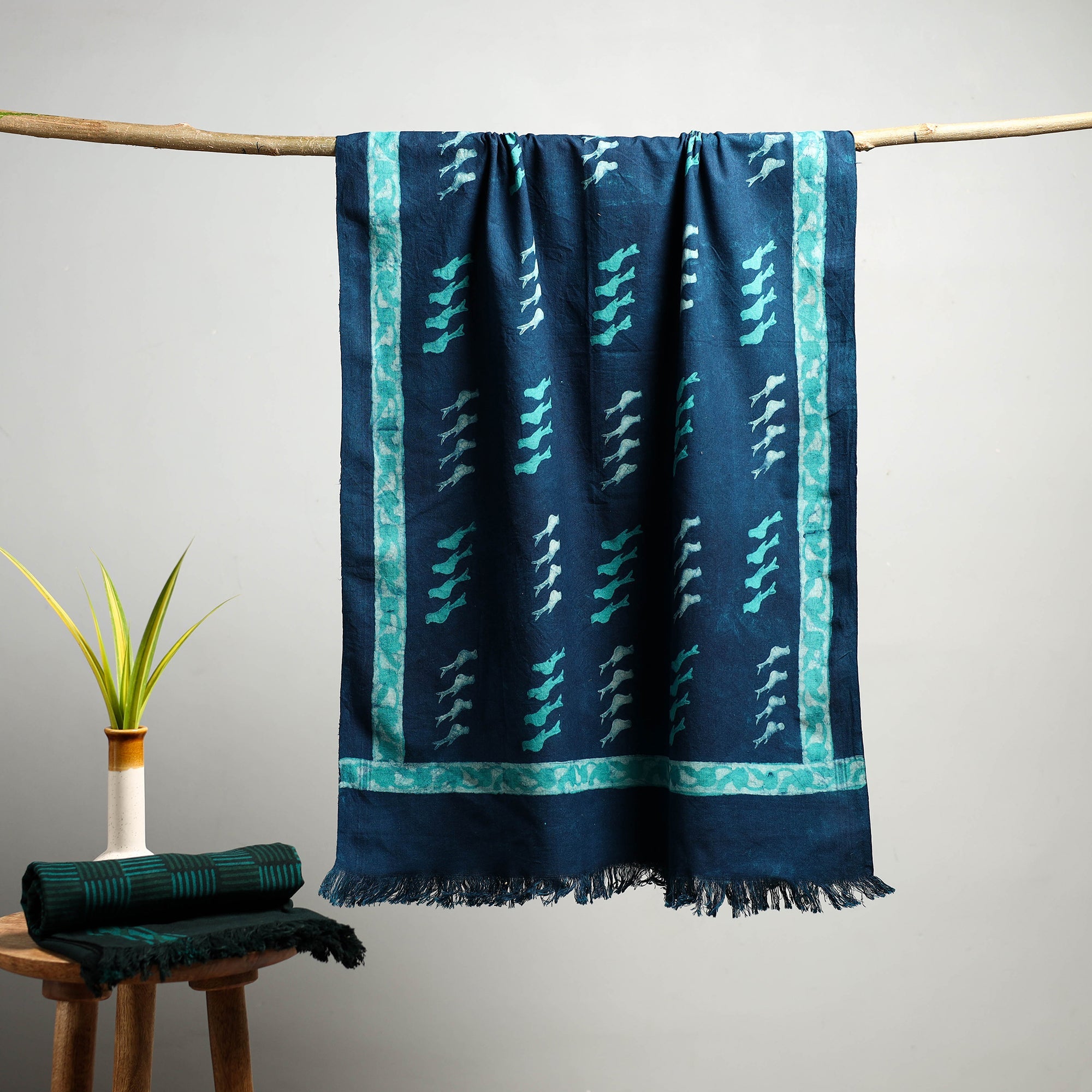 HAVELI CHRONICLES Blue - Akola Block Print Pure Handloom Cotton Towel 18