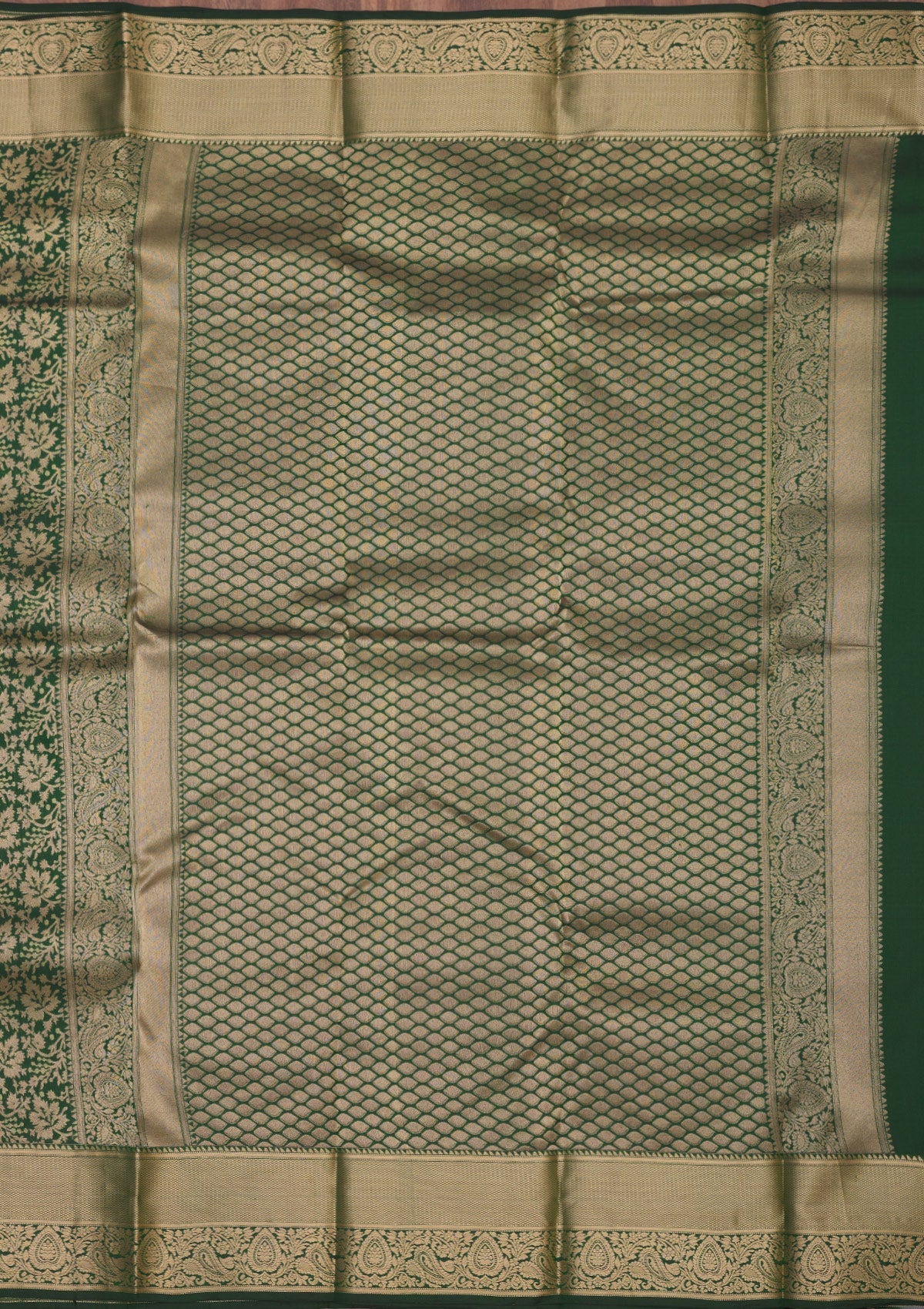 Koskii Bottle Green Zariwork Pure Silk Saree – Women's - view 5