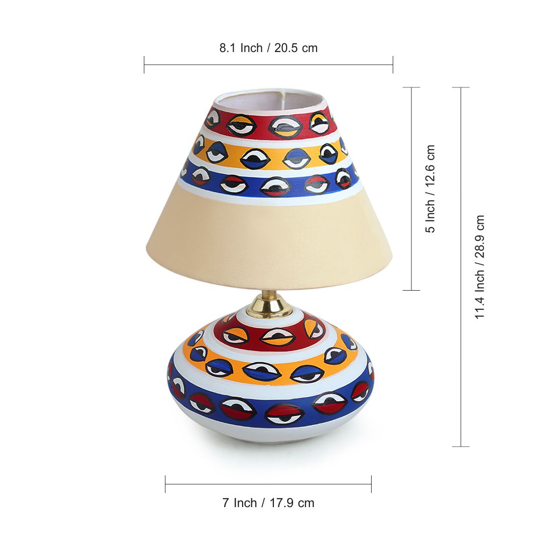 EXCLUSIVELANE 'The Eye of Horus' Handpainted Flat Matki Terracotta Table Lamp (11 inch) - view 4