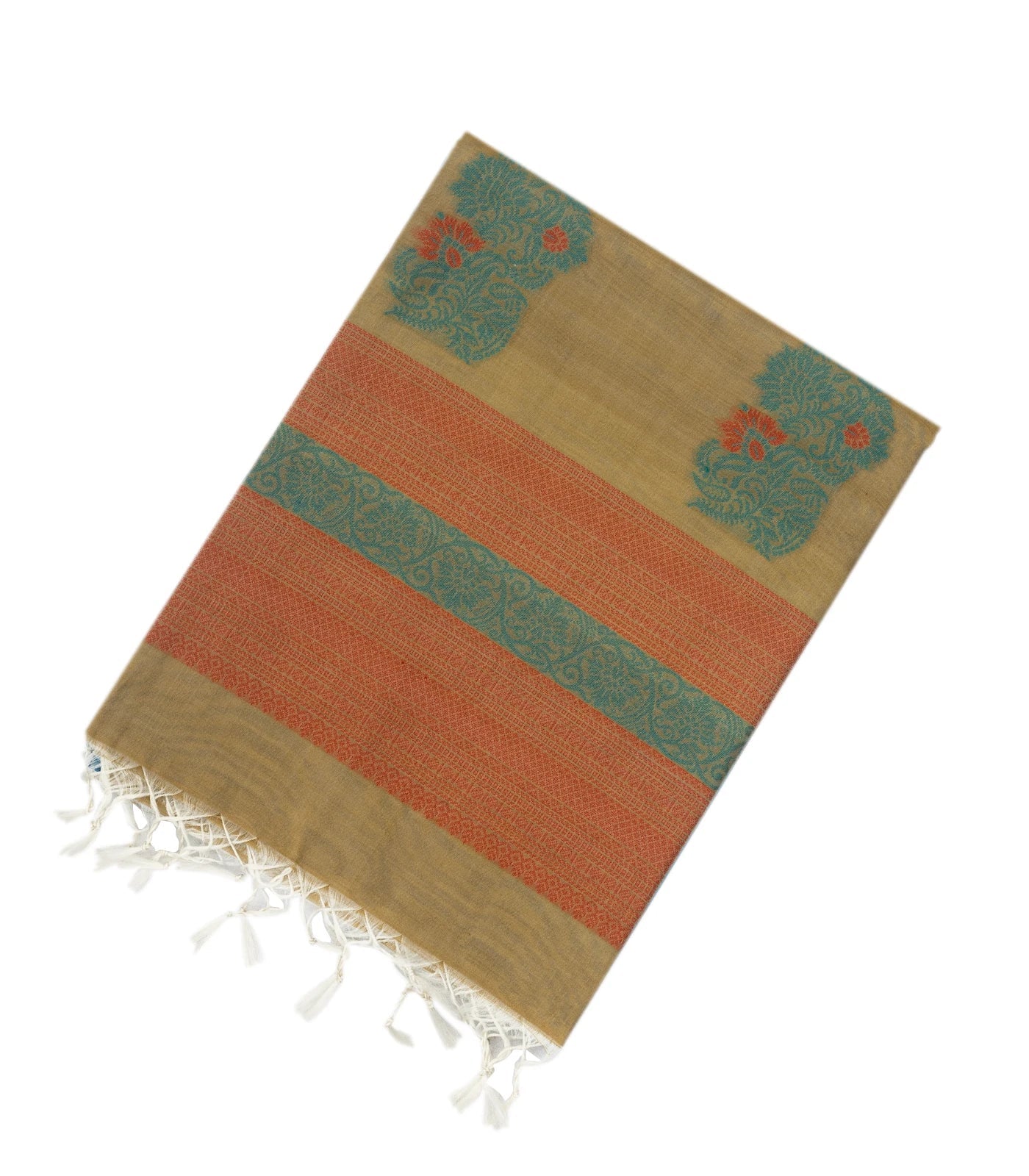 RmKV Blue Handloom Kora Silk Cotton Saree And Mustard Pallu