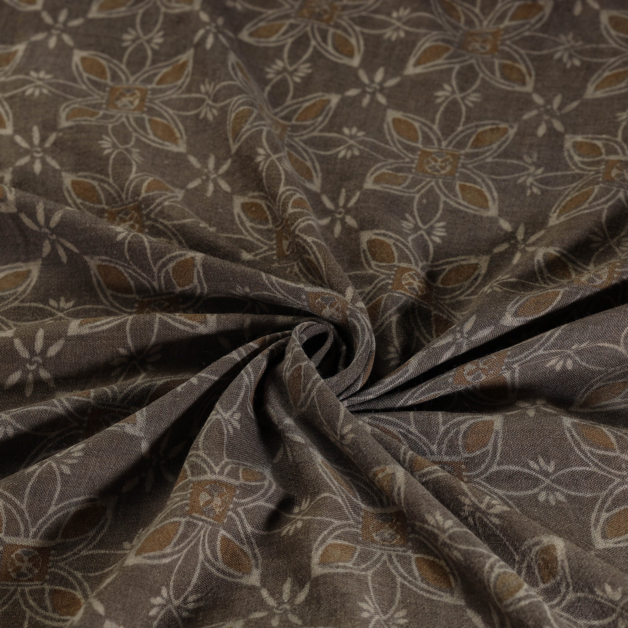 HAVELI CHRONICLES Brown - Pure Wool Handloom Akola Print Fabric 15 - view 4