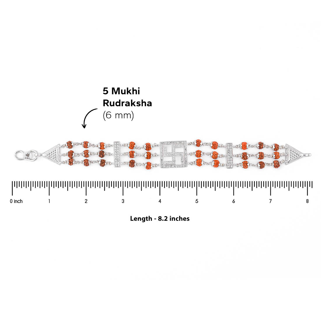 Prinjal Jewellers Rudraksha Silver Swastik Brooch Triple Line Bracelet - view 6