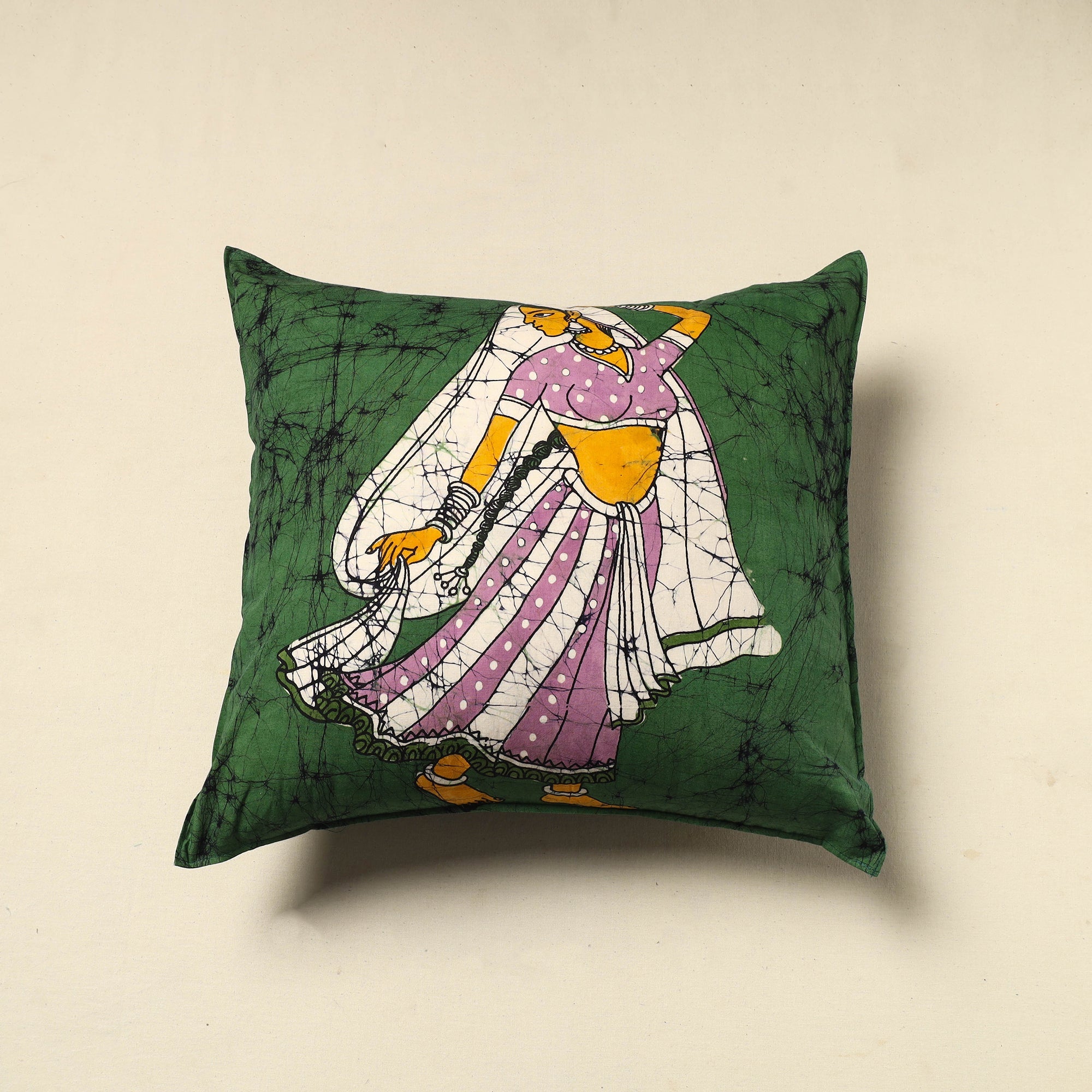 KACHCHH JI CHHAAP Pure Cotton Hand Batik Cushion Cover (18 x 18 in) 53