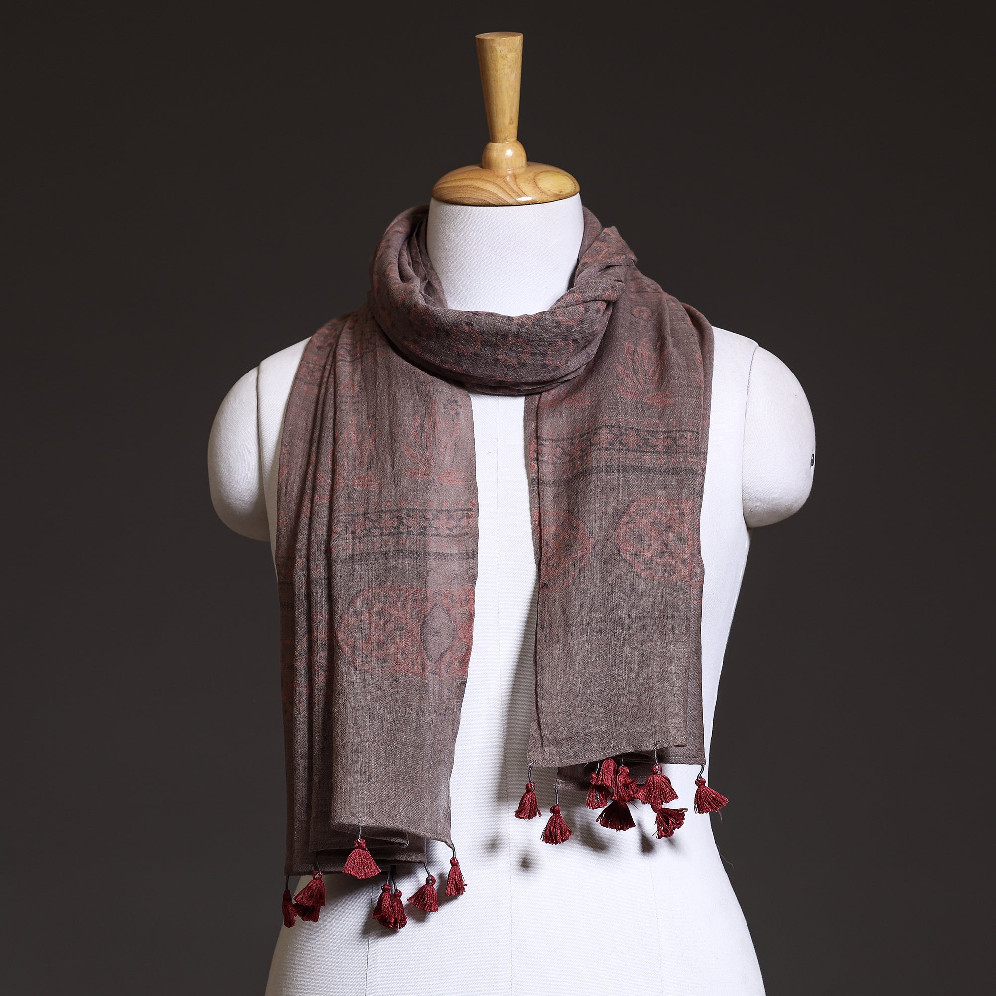 AJRAKH BY SUFIYAN ISMAIL KHATRI Brown - Ajrakh Block Printed Pure Woolen Stole