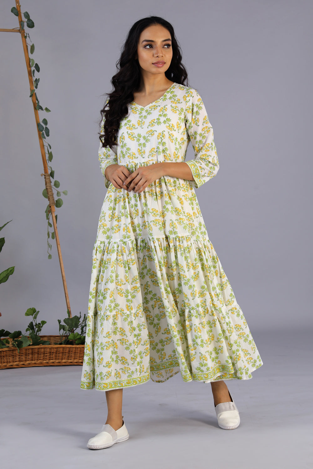 Kalanjali Ethnics Handblock printed dress – OFF WHITE
