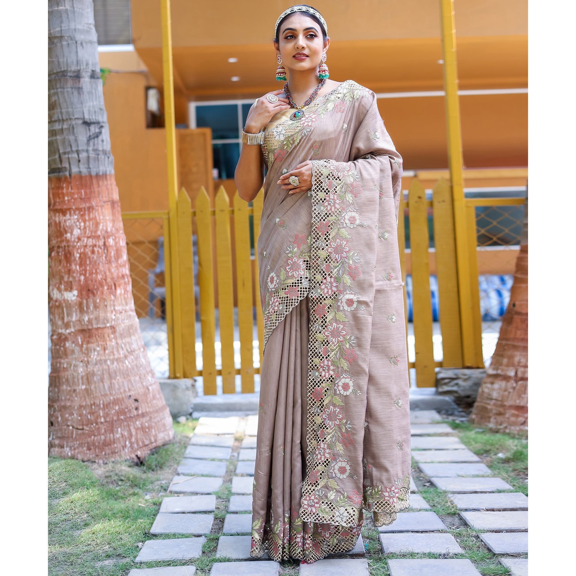 TASARIKA COUTURE Apeksha Brown Silk Handwork Saree