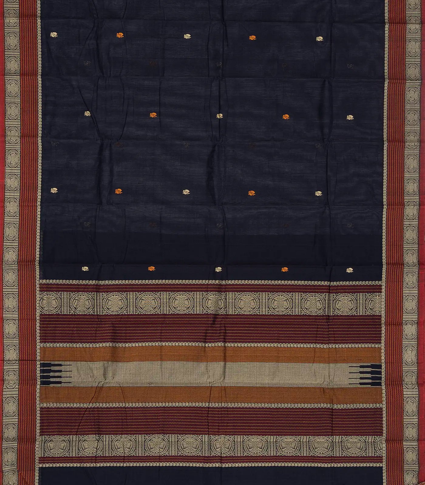 RmKV Midnight Blue Handloom Kanchi Cotton Saree With Annam Buttas - view 2