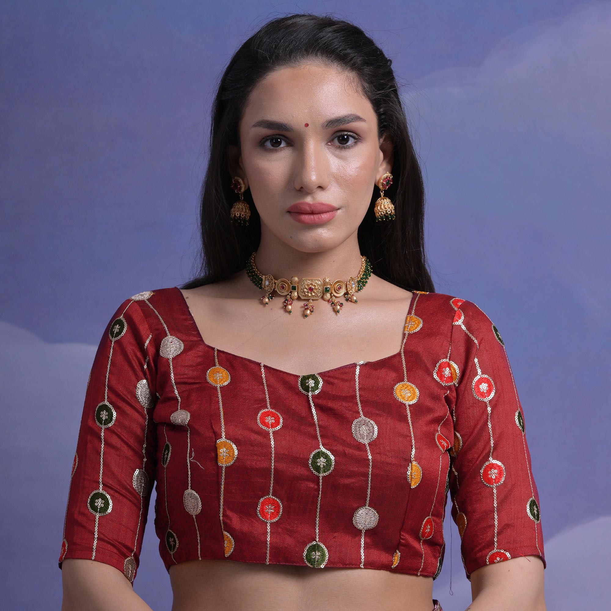 Peachmode Maroon Floral Printed Chinon Saree With Embroidered Border - view 8