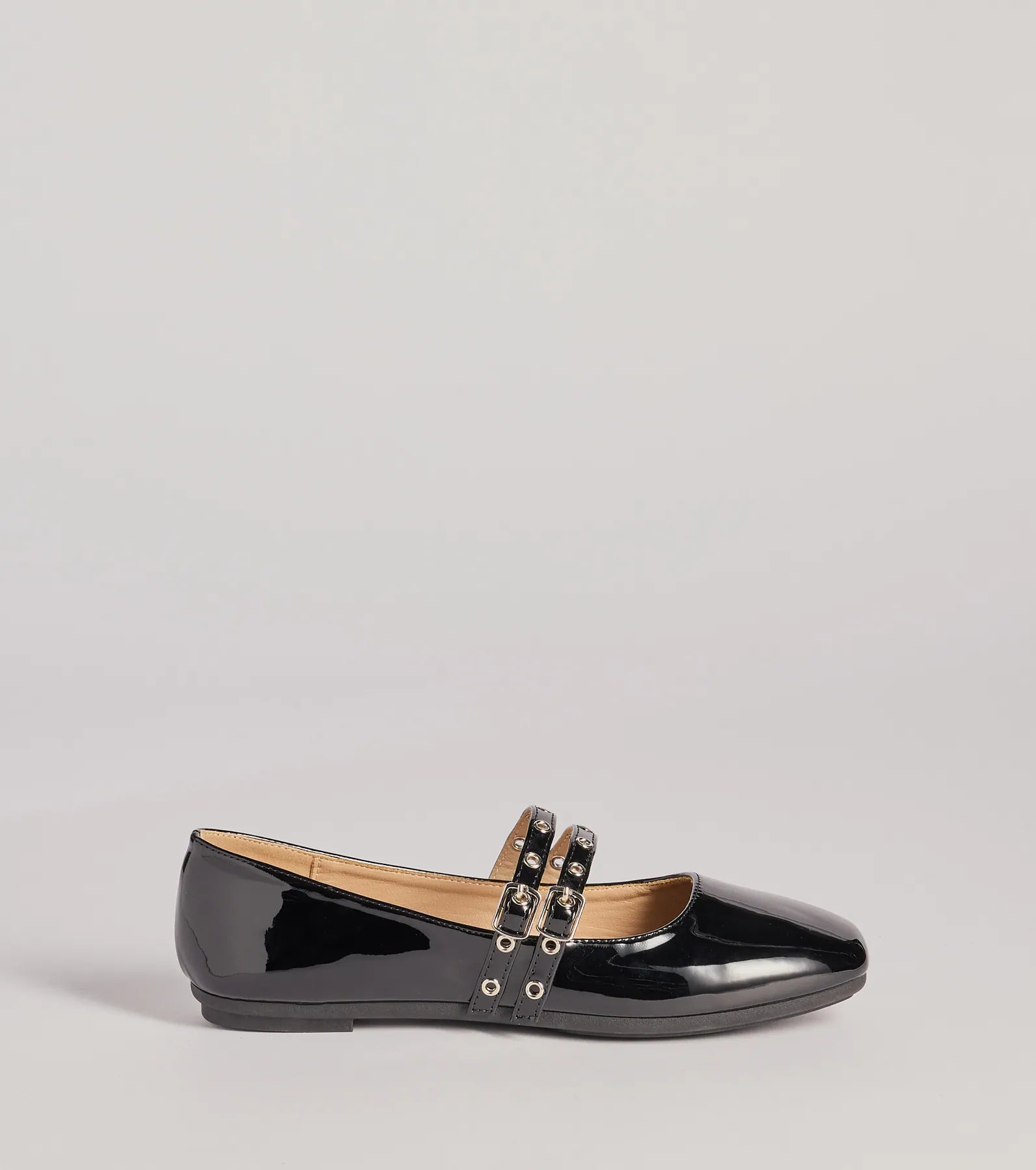 Windsor Sleek Buckled Strappy Patent Faux Leather Flats - view 2