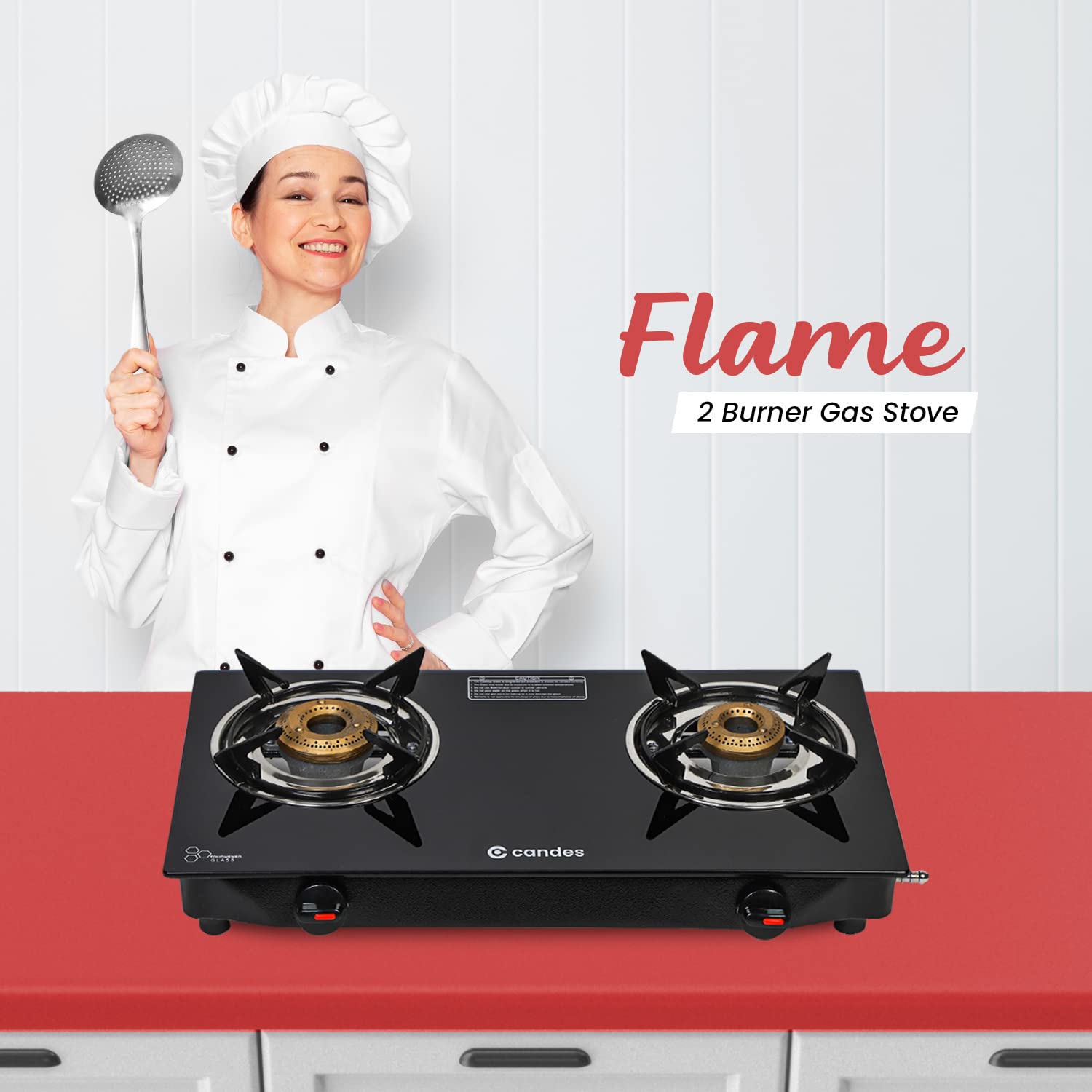 Candes Flame Glass Top Gas Stove | Manual Ignition, Black (ISI Certified | With 12 Months Warranty (2 Burner) - view 2