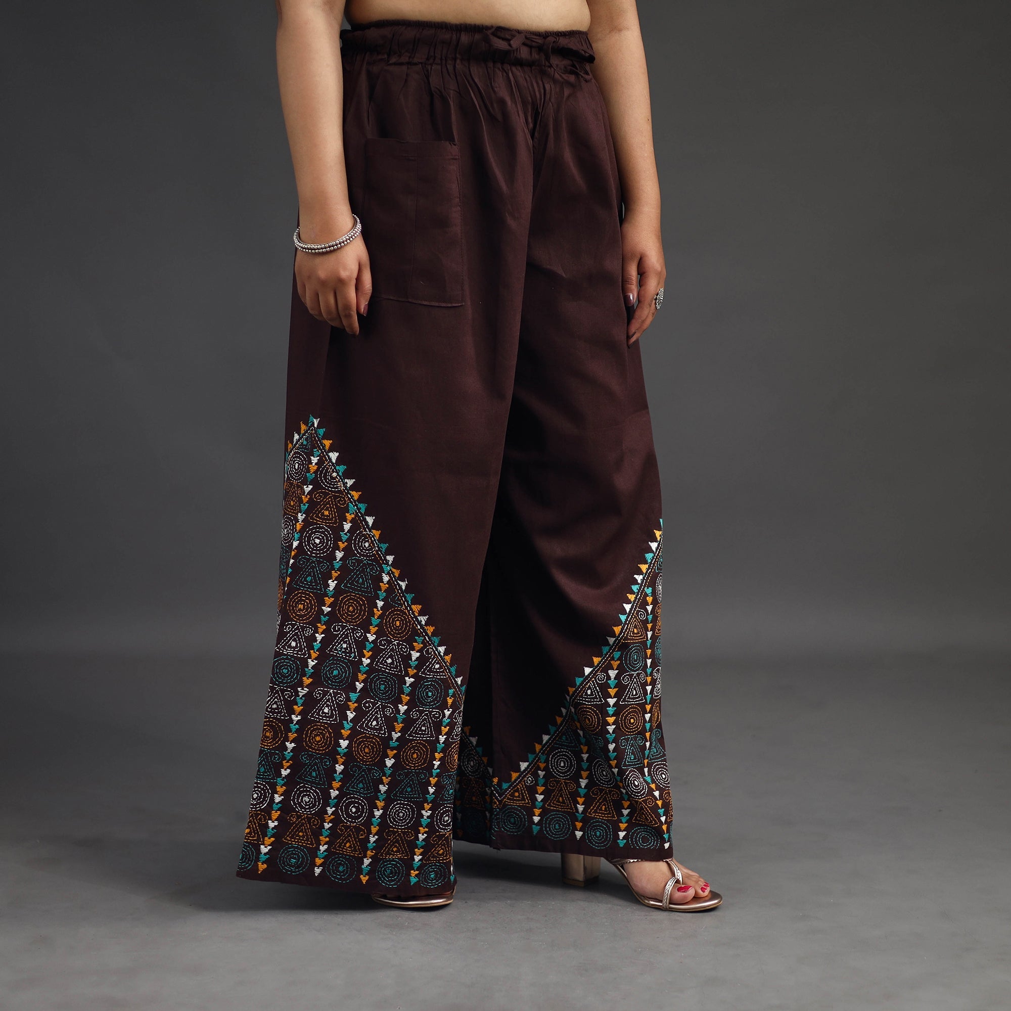 ASALKAAR Brown - Kantha Hand Embroidery Palazzo in Cotton 74 - view 2