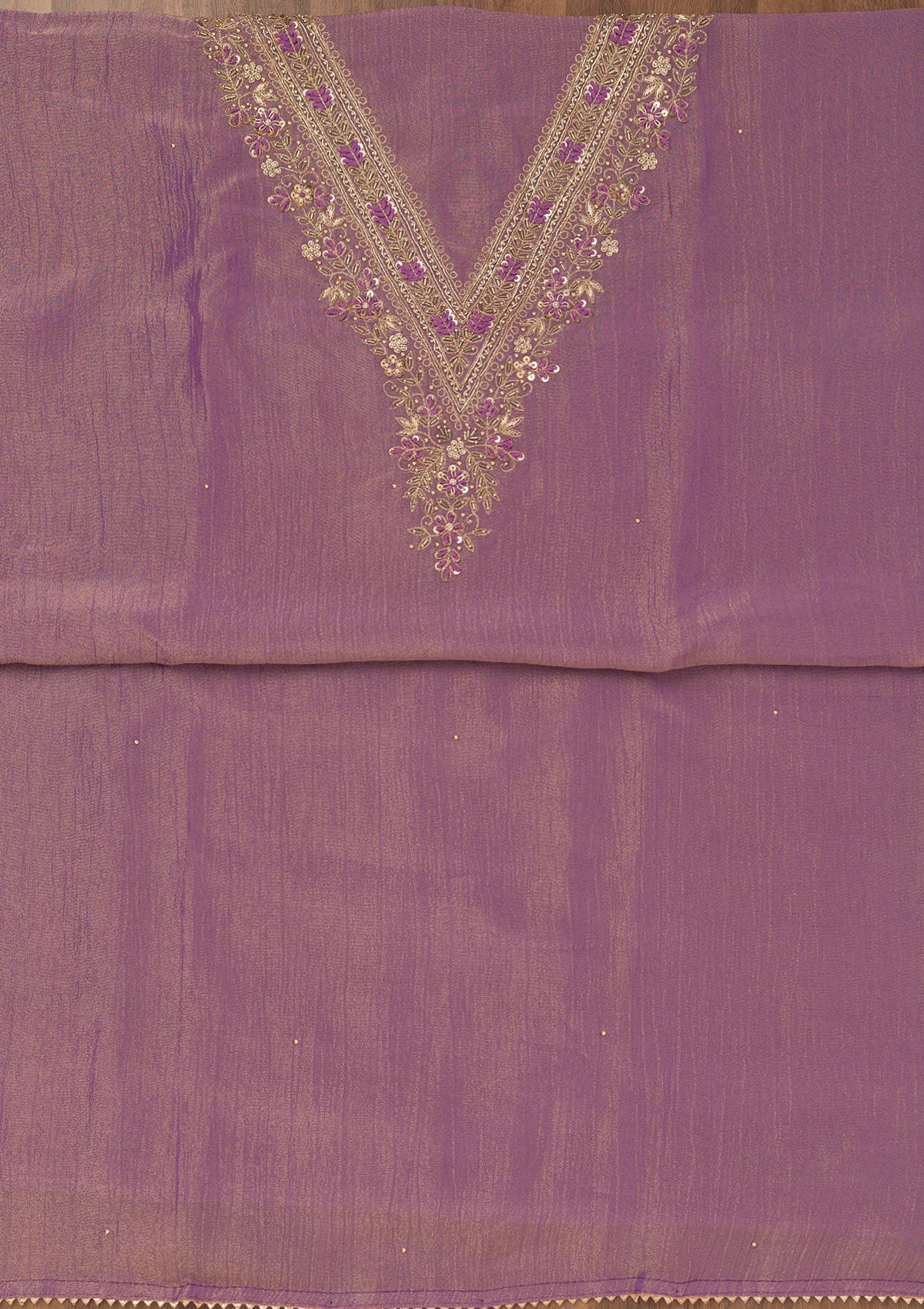 Koskii Purple Zariwork Raw Silk Unstitched Salwar Suit - view 4