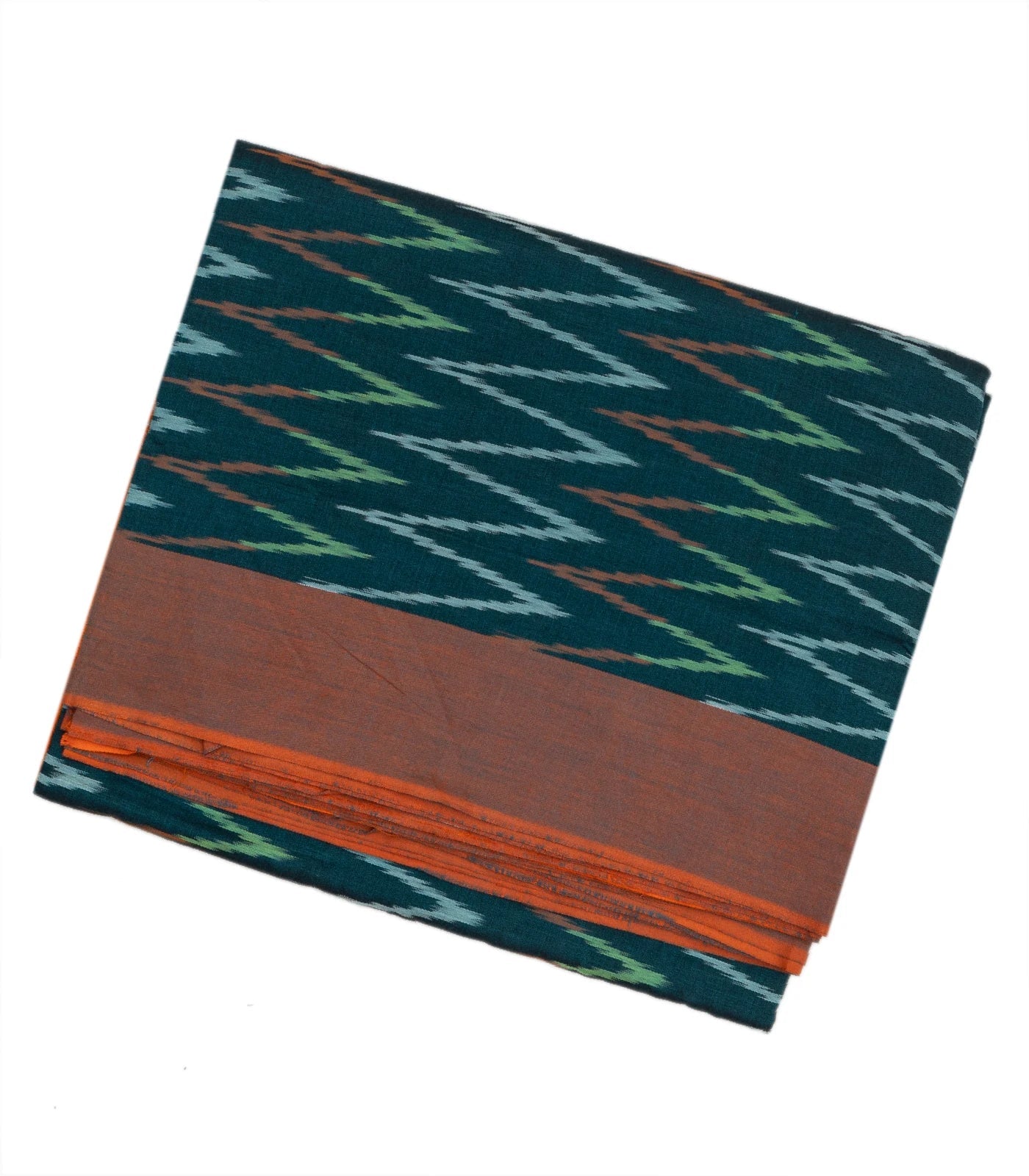 RmKV Sea Green Handwoven Orissa Cotton Saree With Tie & Dye Chevron Motifs