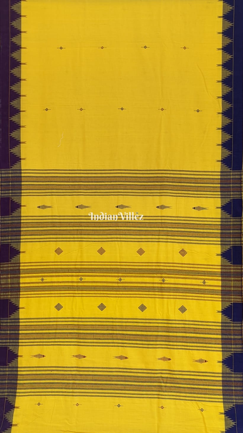 IndianVillèz Yellow Odisha Handloom Natural Dye Kotpad Cotton Saree