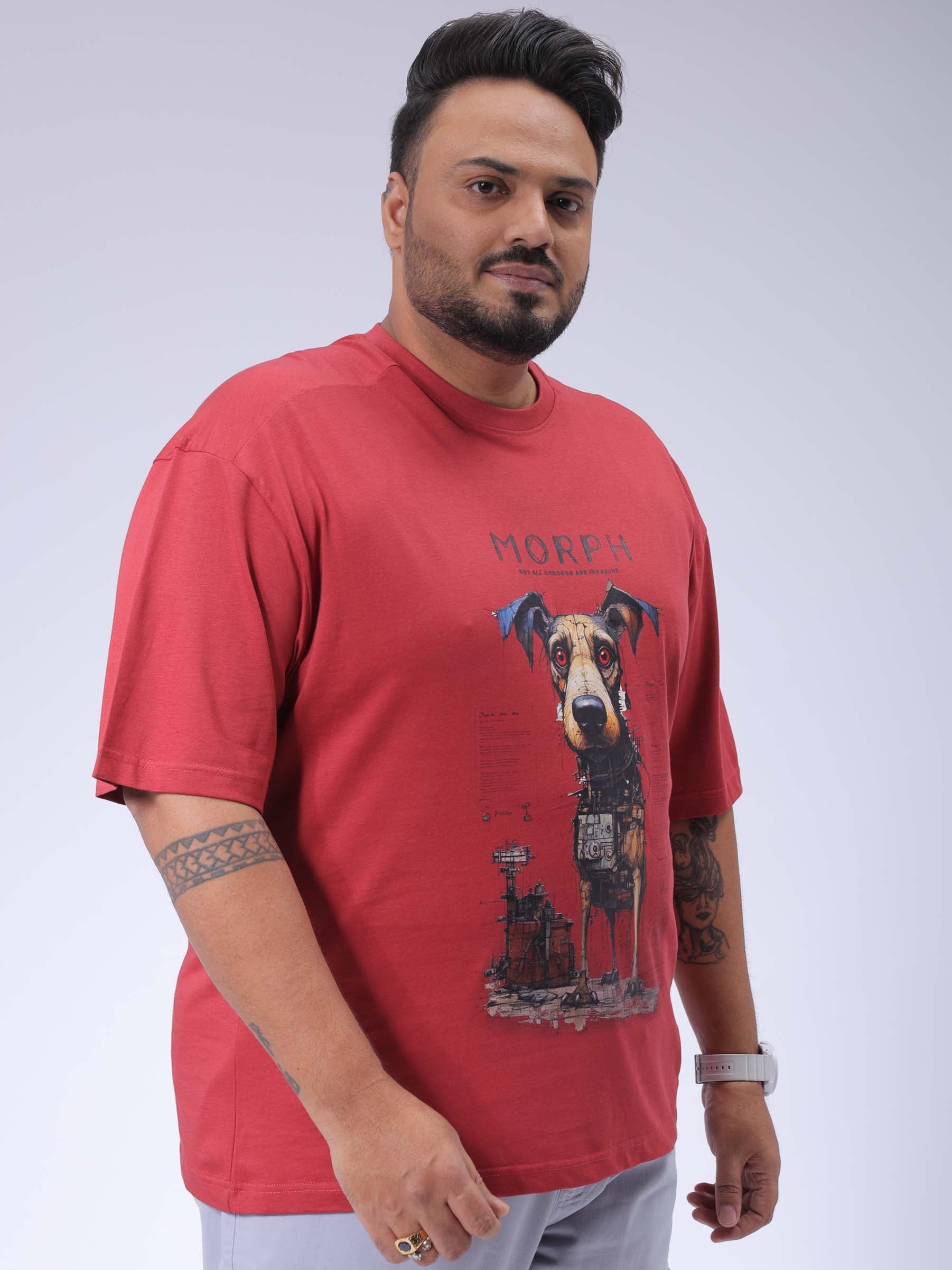 HARDSODA Men's Plus Size Red Relaxed Fit Printed T-Shirt - view 4