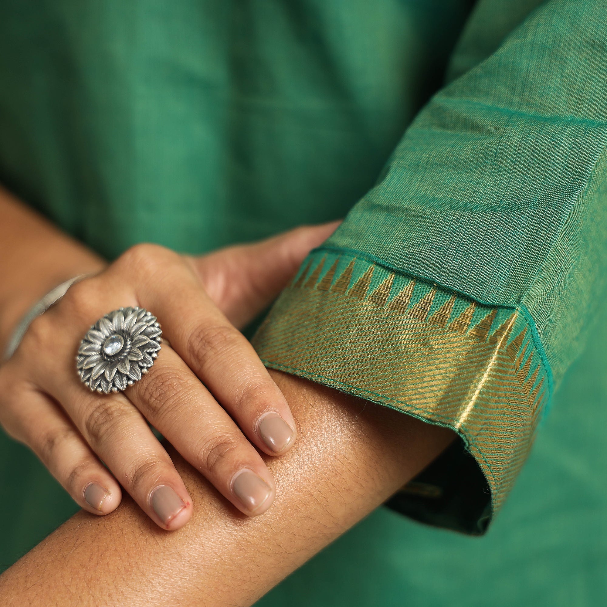 ITOKRI CASUALS Green - Mangalagiri Handloom Cotton Kurta with Palazzo & Dupatta Set - view 6