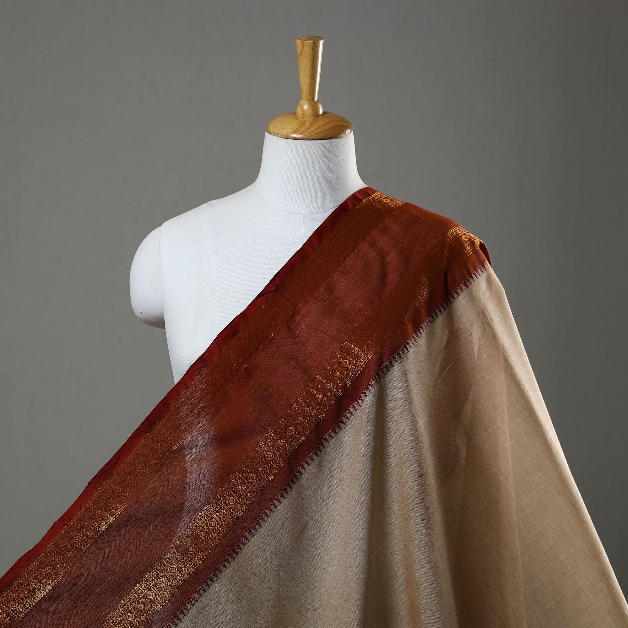 SOUTH KARGHA Brown - Cotton Kanchipuram Fabric with Zari Border 28
