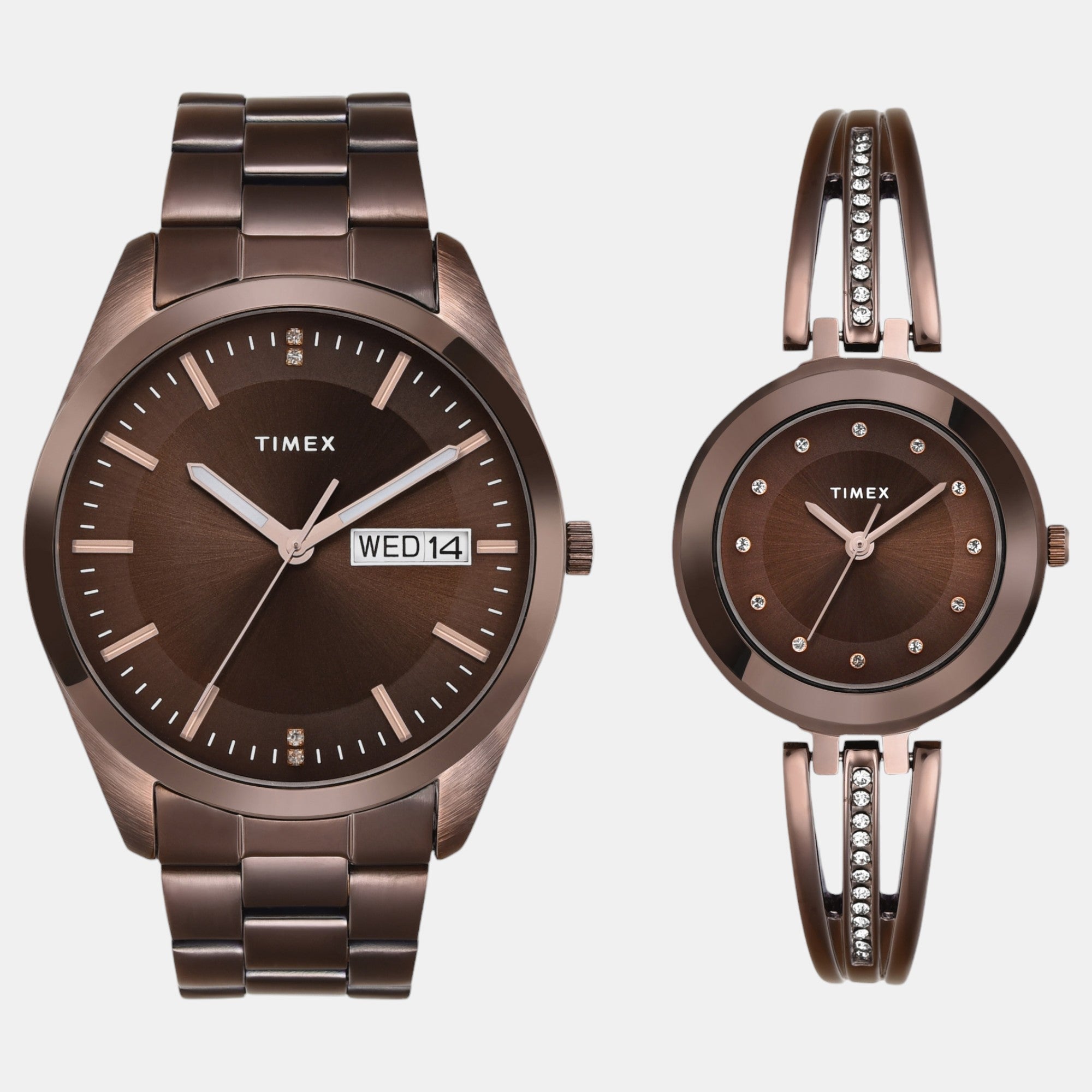 Timex Fashion Couple Quartz Brown Dial Analog Stainless Steel Watch TW00PR311