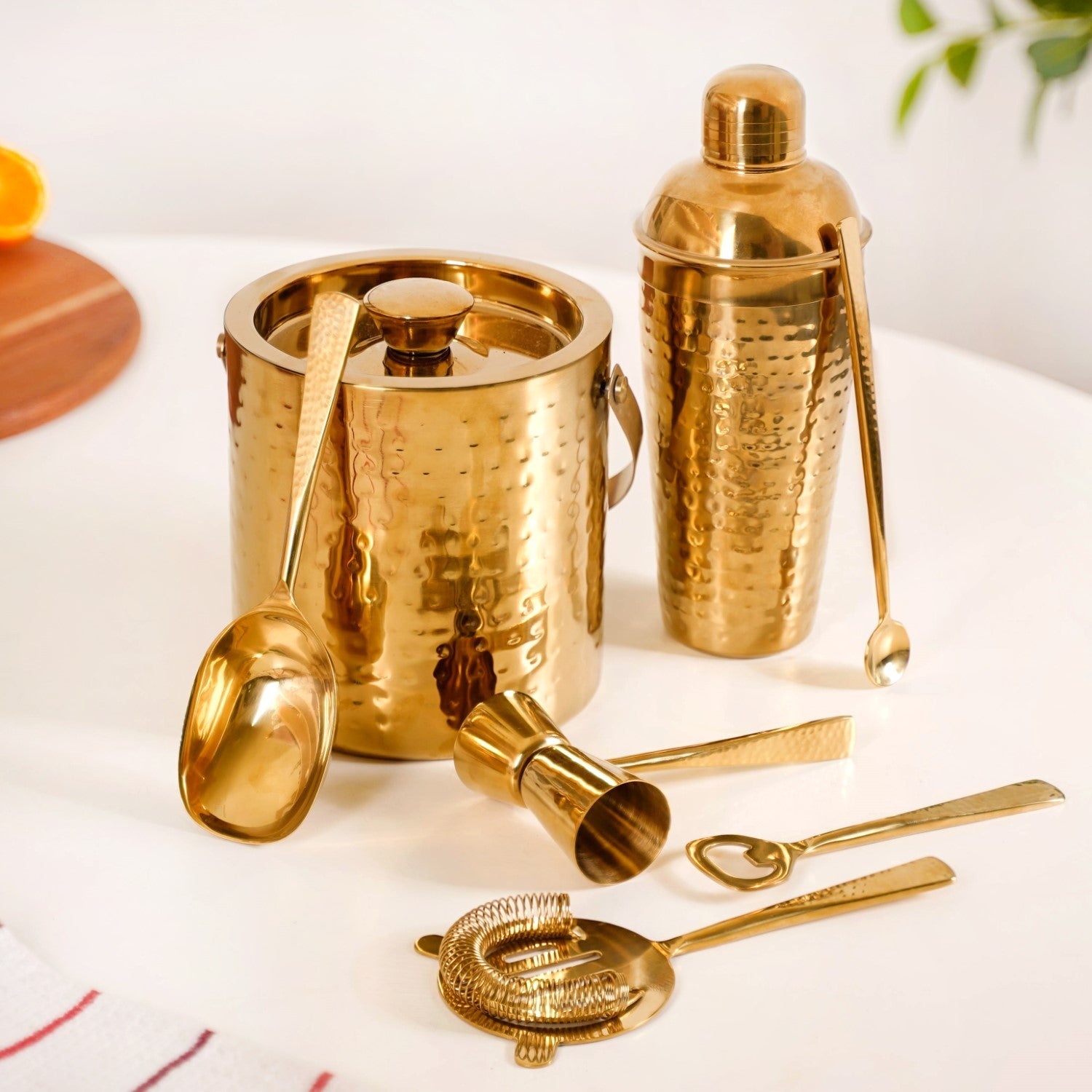 Nestasia Gold Hammered Texture Bar Tool Set Of 7