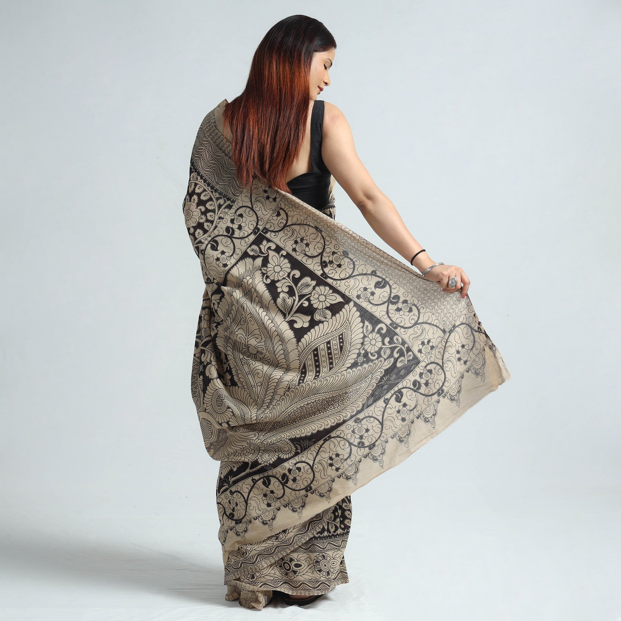 SOUTH KARGHA Black - Kalamkari Printed Cotton Saree with Blouse Piece 01 - view 6