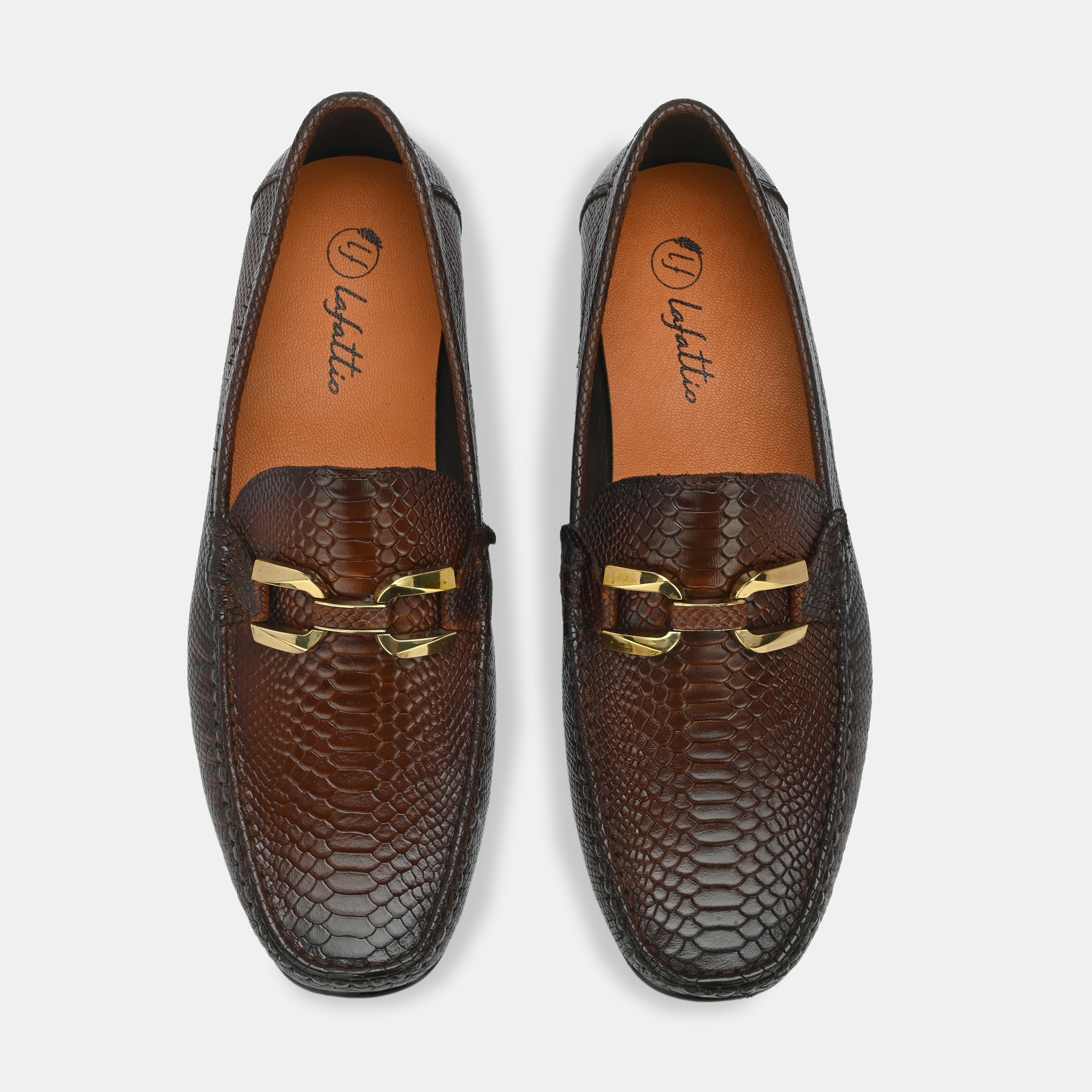 Tan Imprinted Buckled Loafers by Lafattio - view 6
