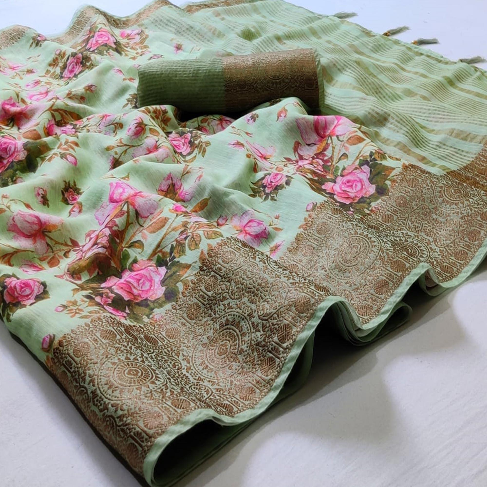 Peachmode Eye-catching Green Colored Festive Wear Woven Banarasi Silk Saree