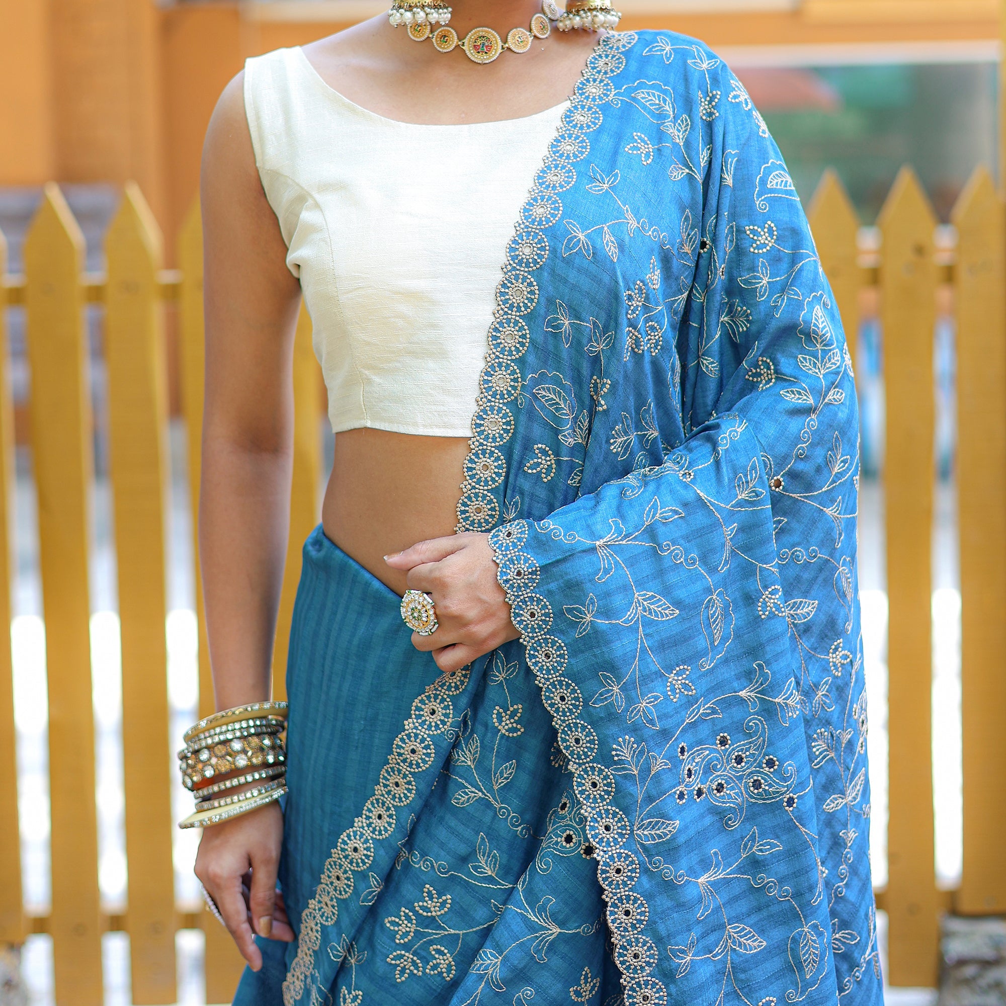 TASARIKA COUTURE Aaisha Blue Soft Silk Handwork Saree - view 4