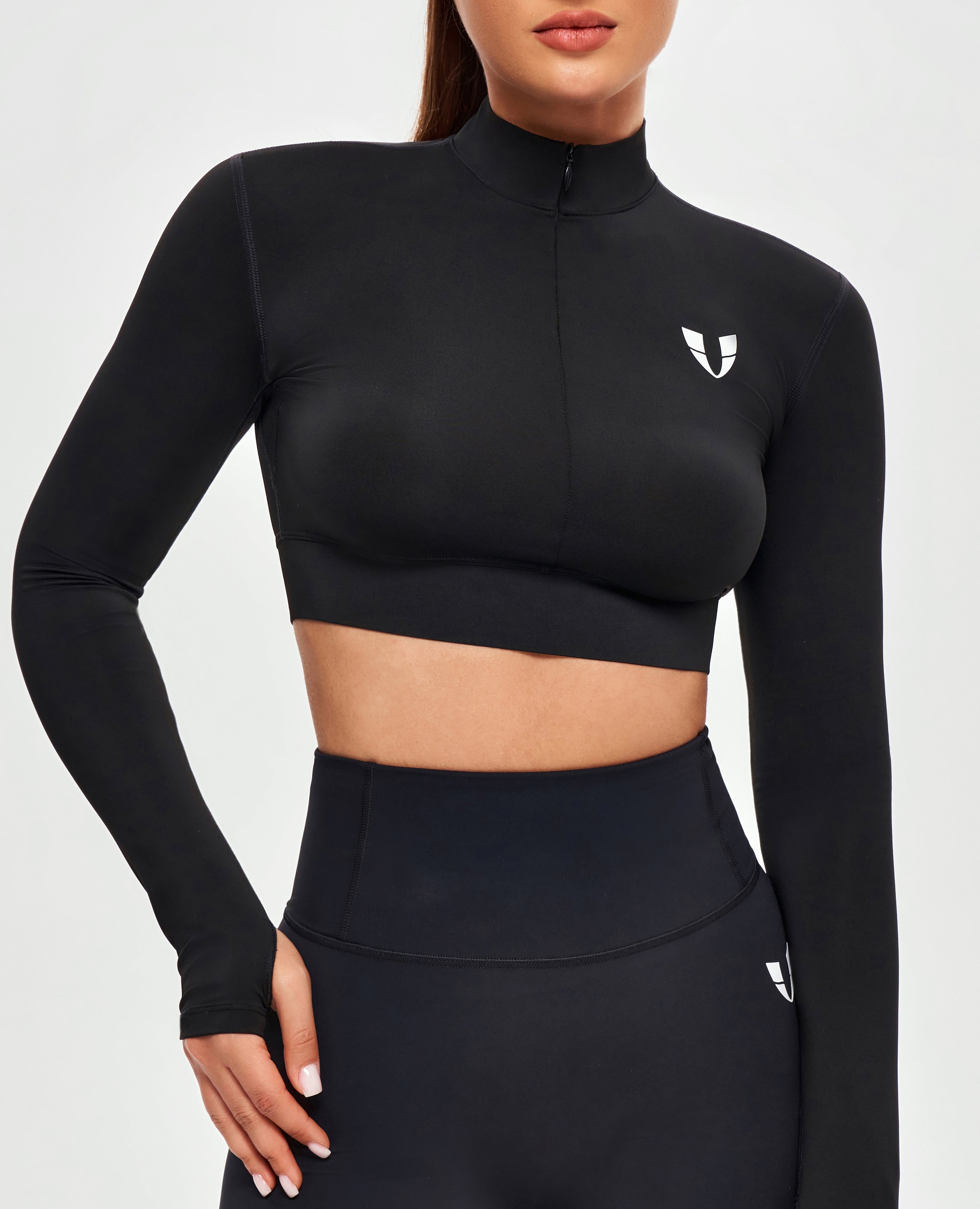 FIRM ABS Stand Collar Crop Top - Black