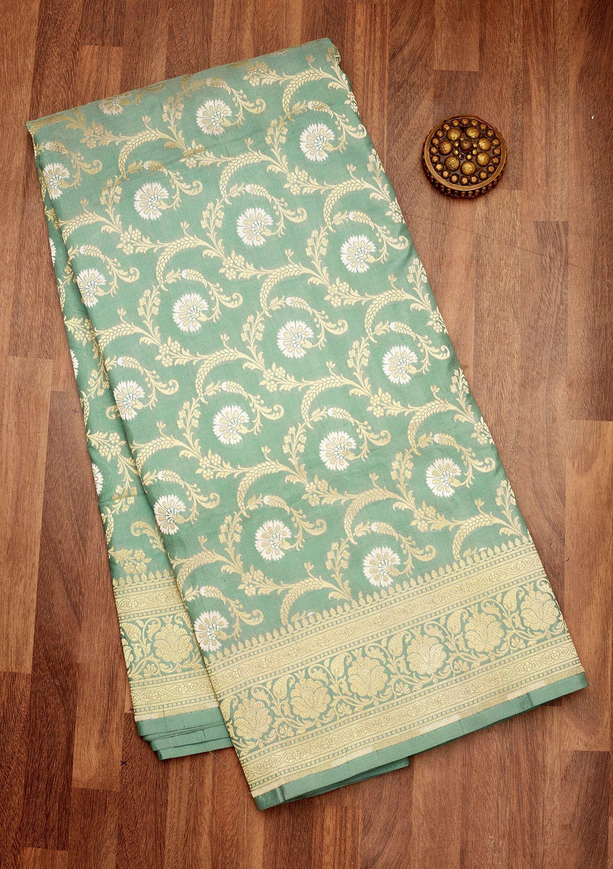 Koskii Sea Green Zariwork Pure Silk Saree – Women's