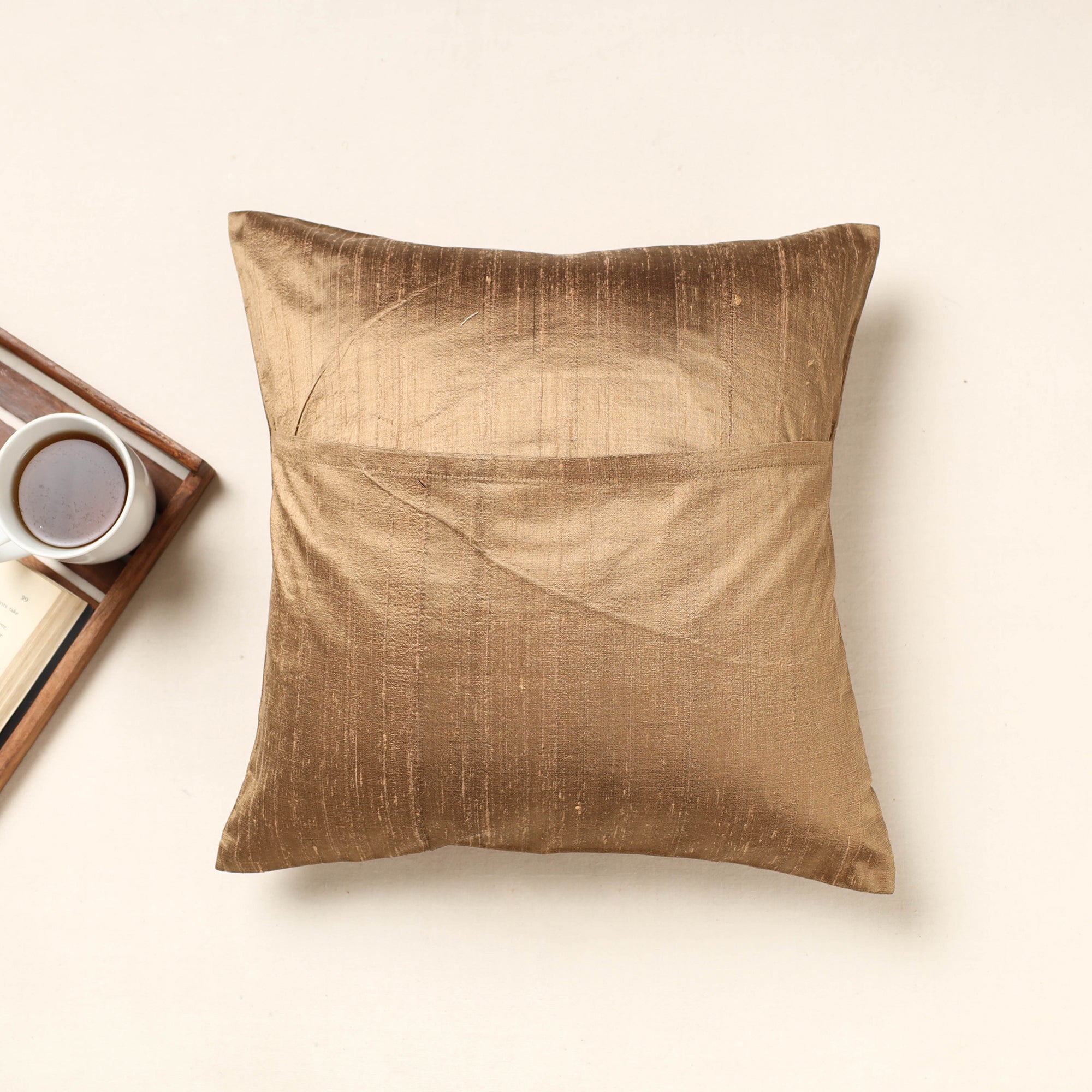 QASAB Brown - Kutch Pakko Hand Embroidery Silk Cushion Cover (16 x 16 in) - view 3