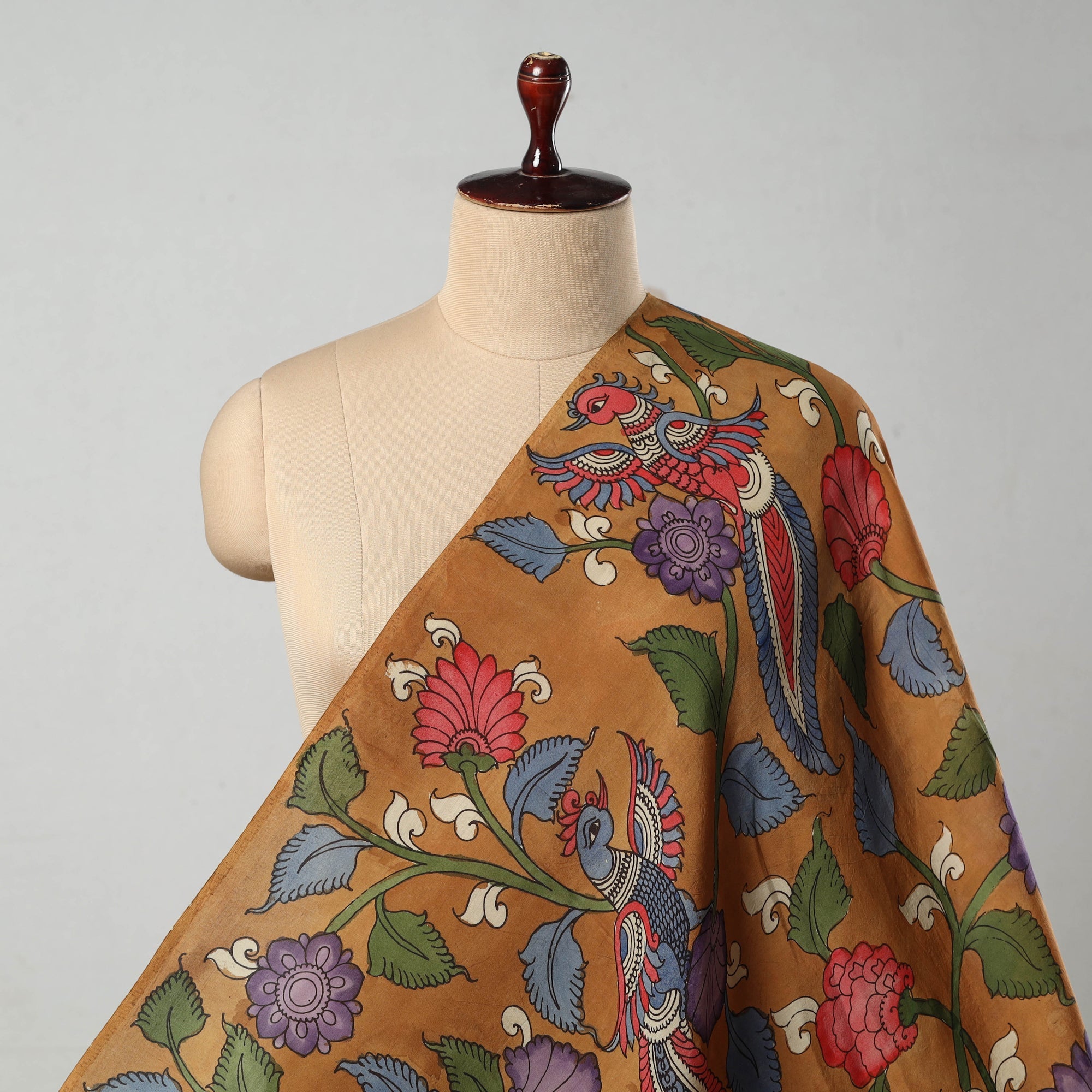 SOUTH KARGHA Brown - Bangalore Silk Srikalahasti Pen Kalamkari Fabric 03